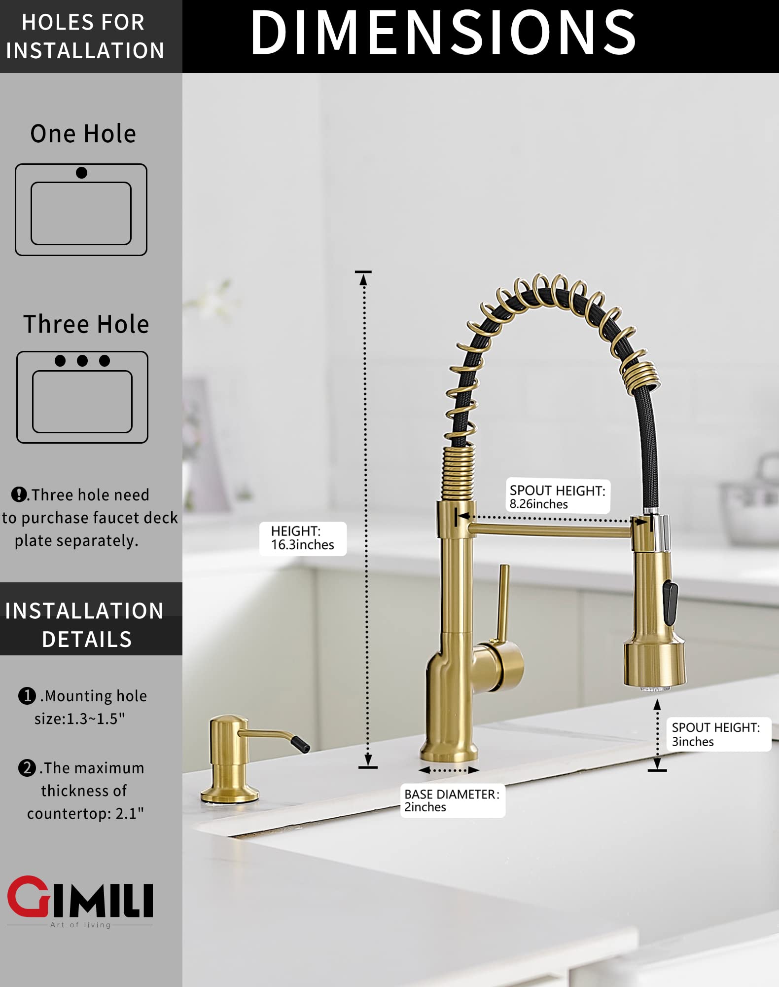 Gimili Brushed Gold Kitchen Faucet With Pull Down Sprayer With Soap Dispenser Single Handle Led Kitchen Sink Faucet
