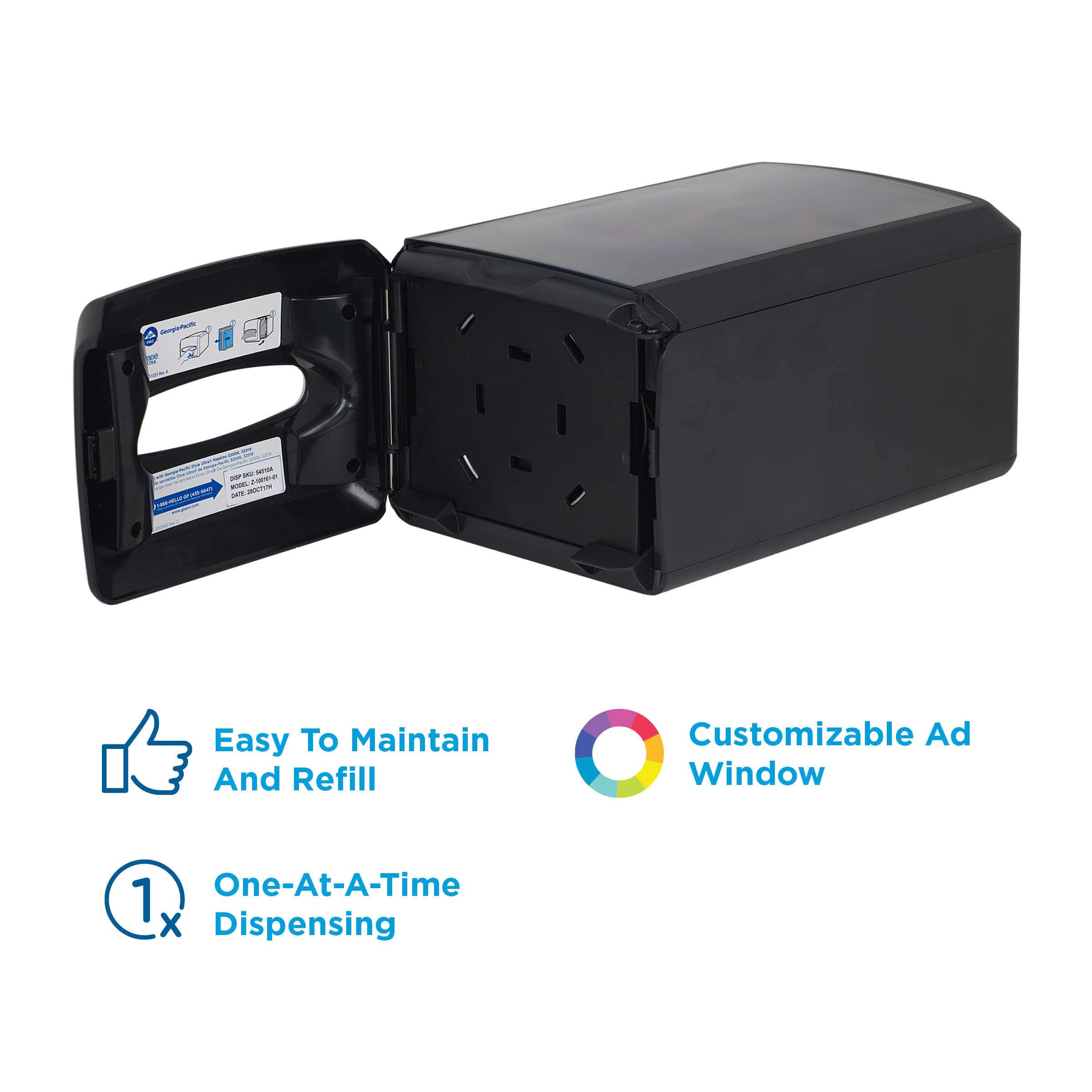 Dixie Ultra Countertop Interfold Napkin Dispenser By Gp Pro (Georgia-Pacific); Black; 54510A; Holds 500 Napkins; 8.200'' H X 12.