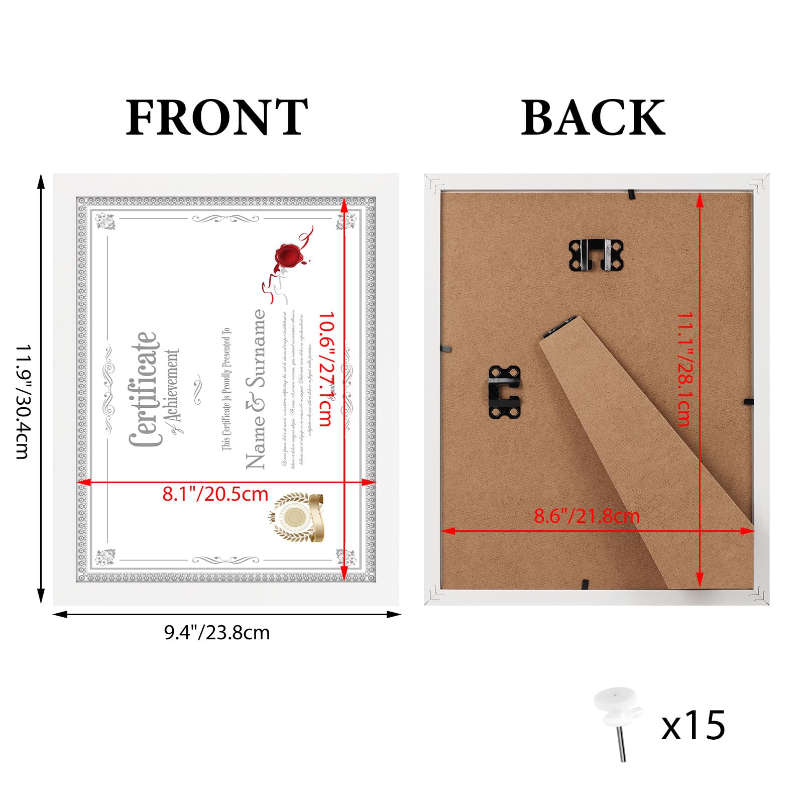 HORLIMER 8.5 x 11 Picture Frame Set of 15, White Photo Frames 8.5 by 11 for Certificate Diploma Document, Wall Hanging or Tablet