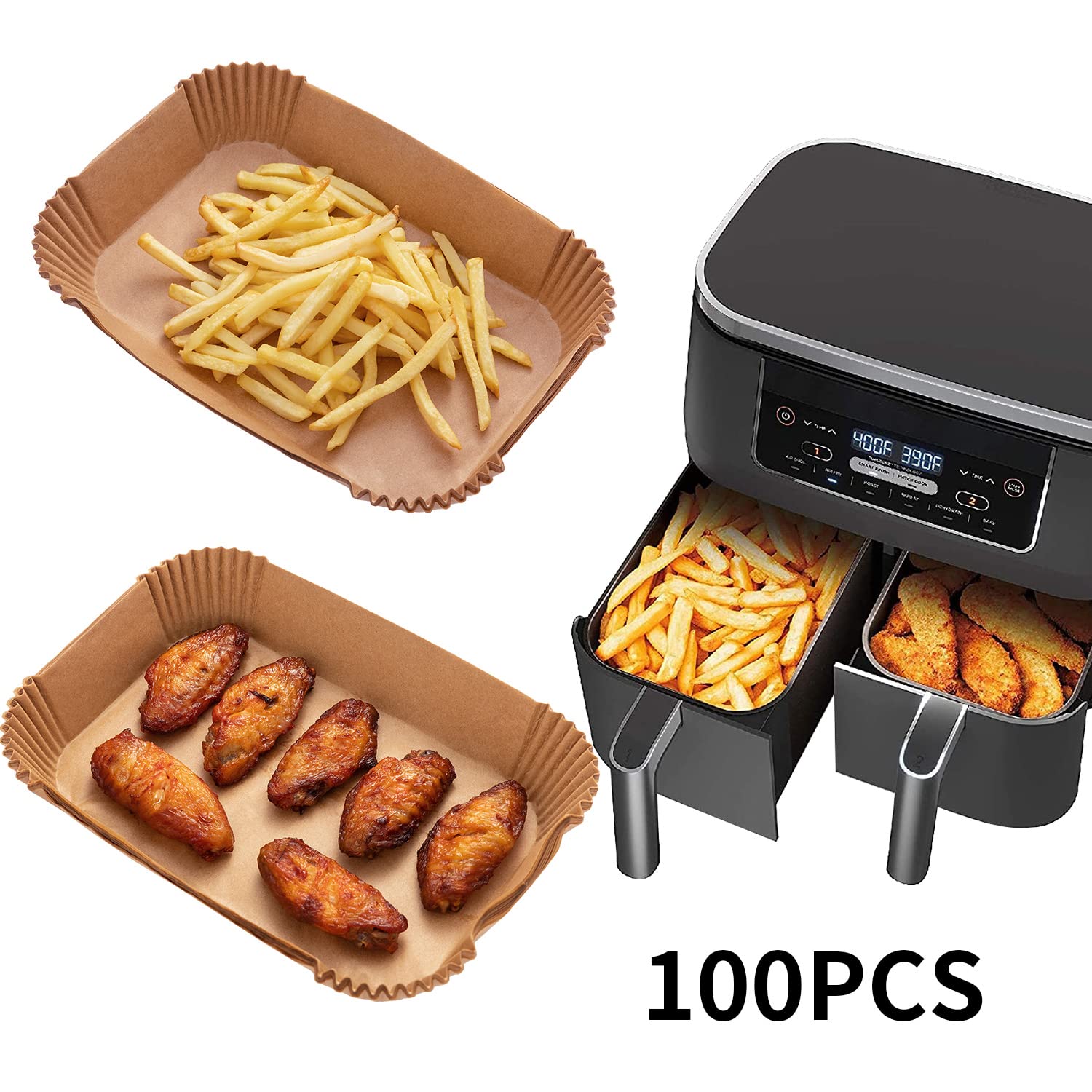 Air Fryer Disposable Paper Liner, 100Pcs Food Grade Parchment Liners For Ninja Dz201,Ninja Foodi Dual Air Fryer Accessories Baki