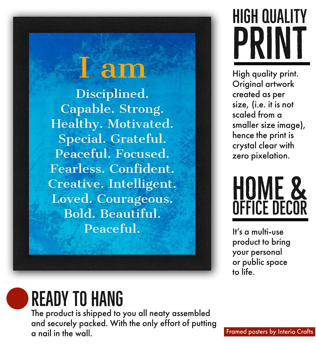 Interio Crafts Self Positive Affirmations Motivational Posters With Frame For Home Wall Decor - Blue (Frame Size :13X10 Inches)