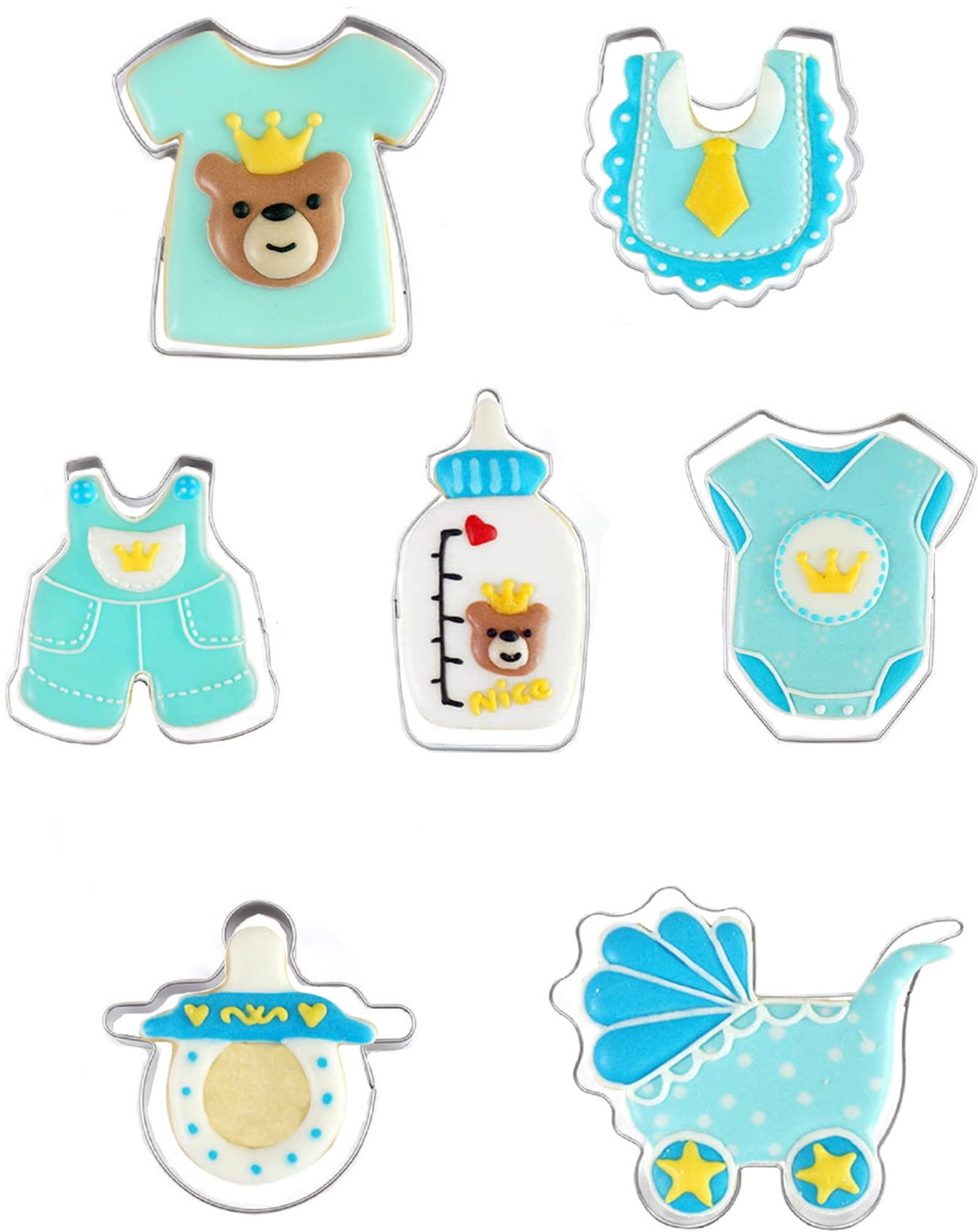 Baby Shower Series Cookie Cutters Set Of 7 Pcs, Stainless Steel Fondant Cutter Molds Baking Diy