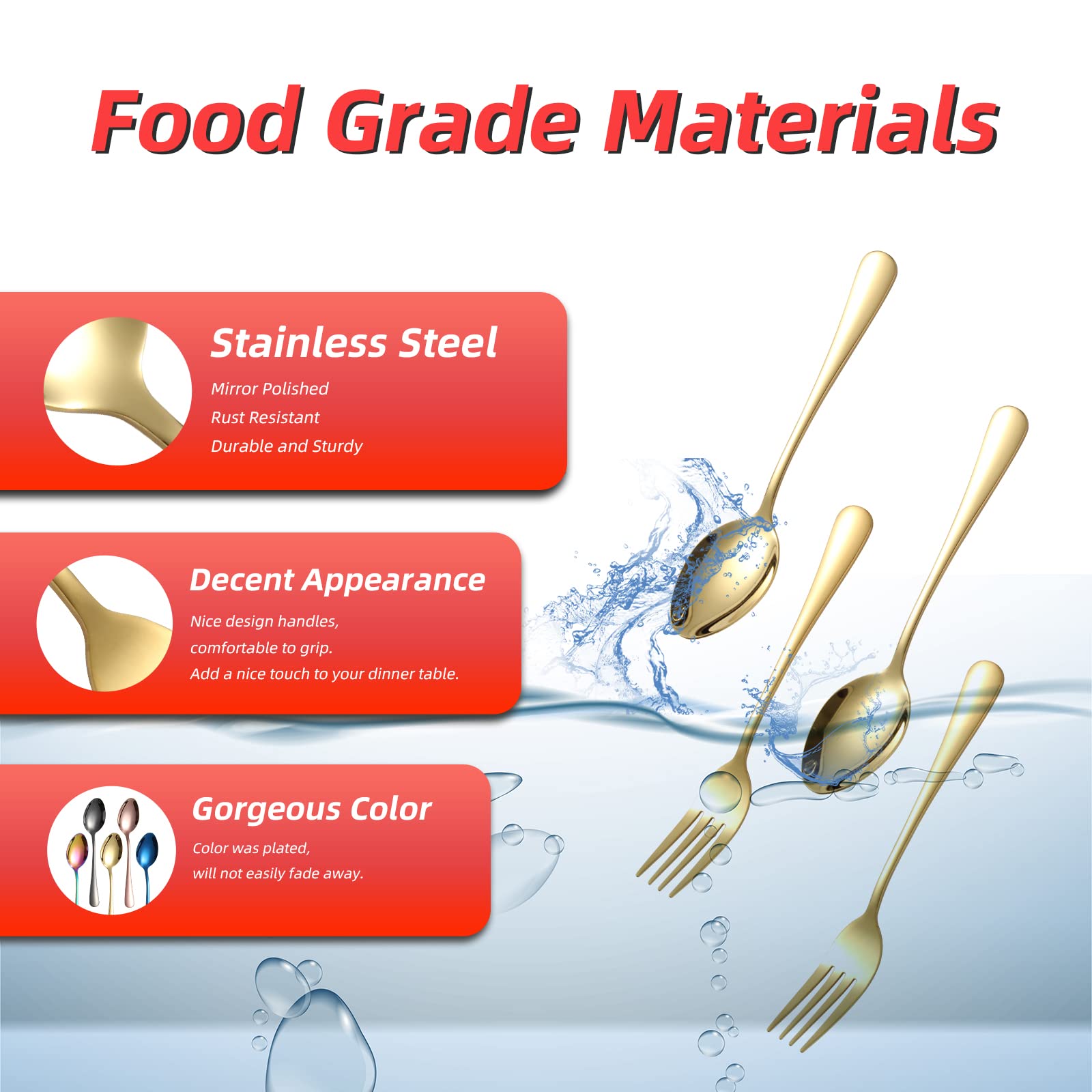 16-Piece Gold Forks And Spoons Silverware Set,Stainless Steel Flatware Cutlery For Kitchen Home Restaurant, Dinner Fork And Tabl