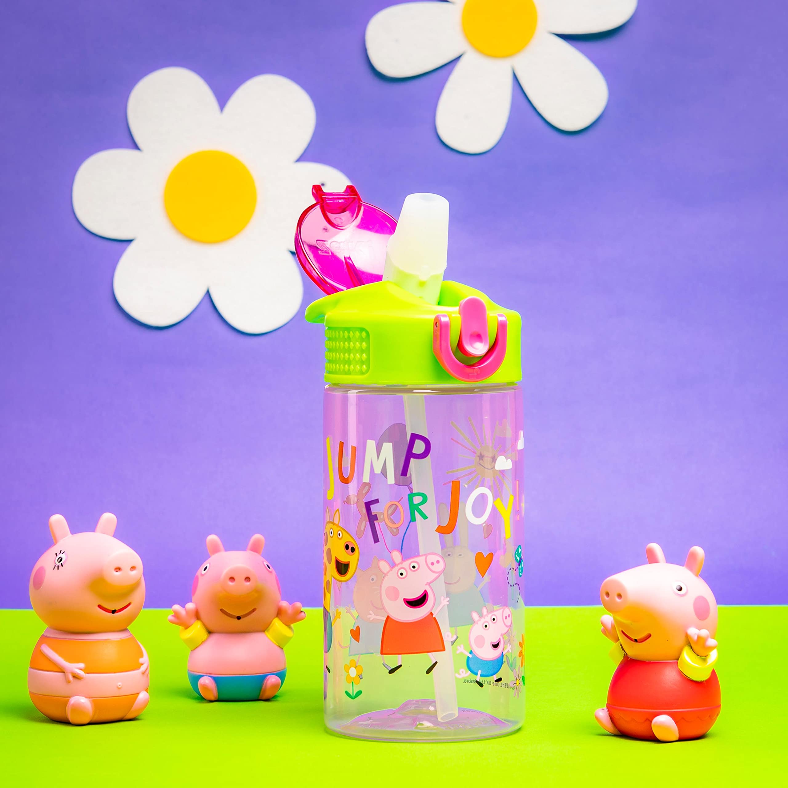 Zak Designs Peppa Pig Kids Water Bottle For School Or Travel, 16Oz Durable Plastic Water Bottle With Straw, Handle, And Leak-Pro