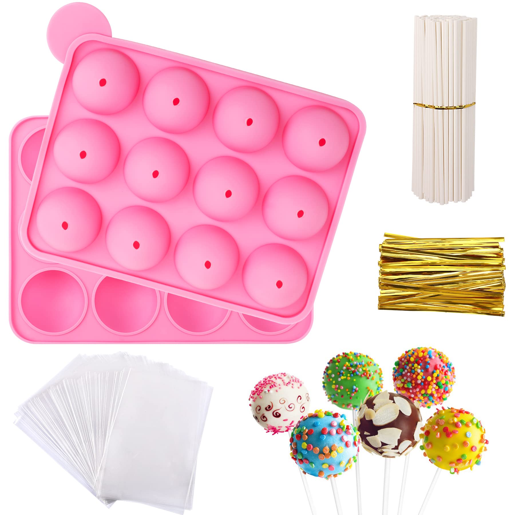 Julmelon Cake Pop Mold,12Pcs Capacity Silicone Cake Pop Mold Set, Cake Pop Maker With 100Pcs Cake Pop Sticks 100Pcs Candy Treat