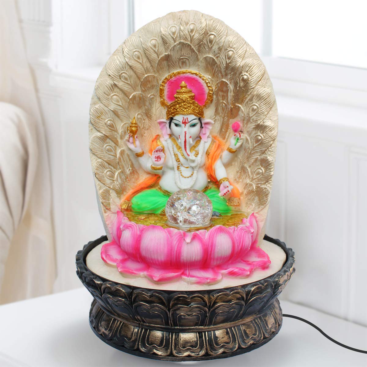 Kd Hub Lord Ganesh Idol Fountain For Home Decor & Office - Sofa Ganesh Murti Fountain - (41 Cm) (Multicolor)(Large Size)