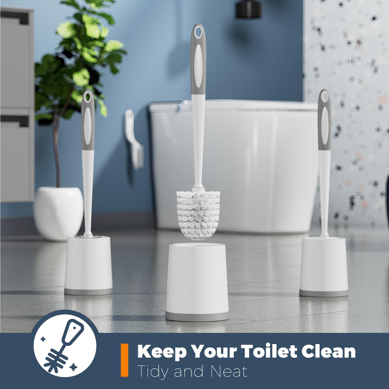 Holaloha Toilet Brush, 3 Pack Toilet Brushes For Bathroom With Holder, Bathroom Accessories Toilet Bowl Brush With 3 Clean Brush