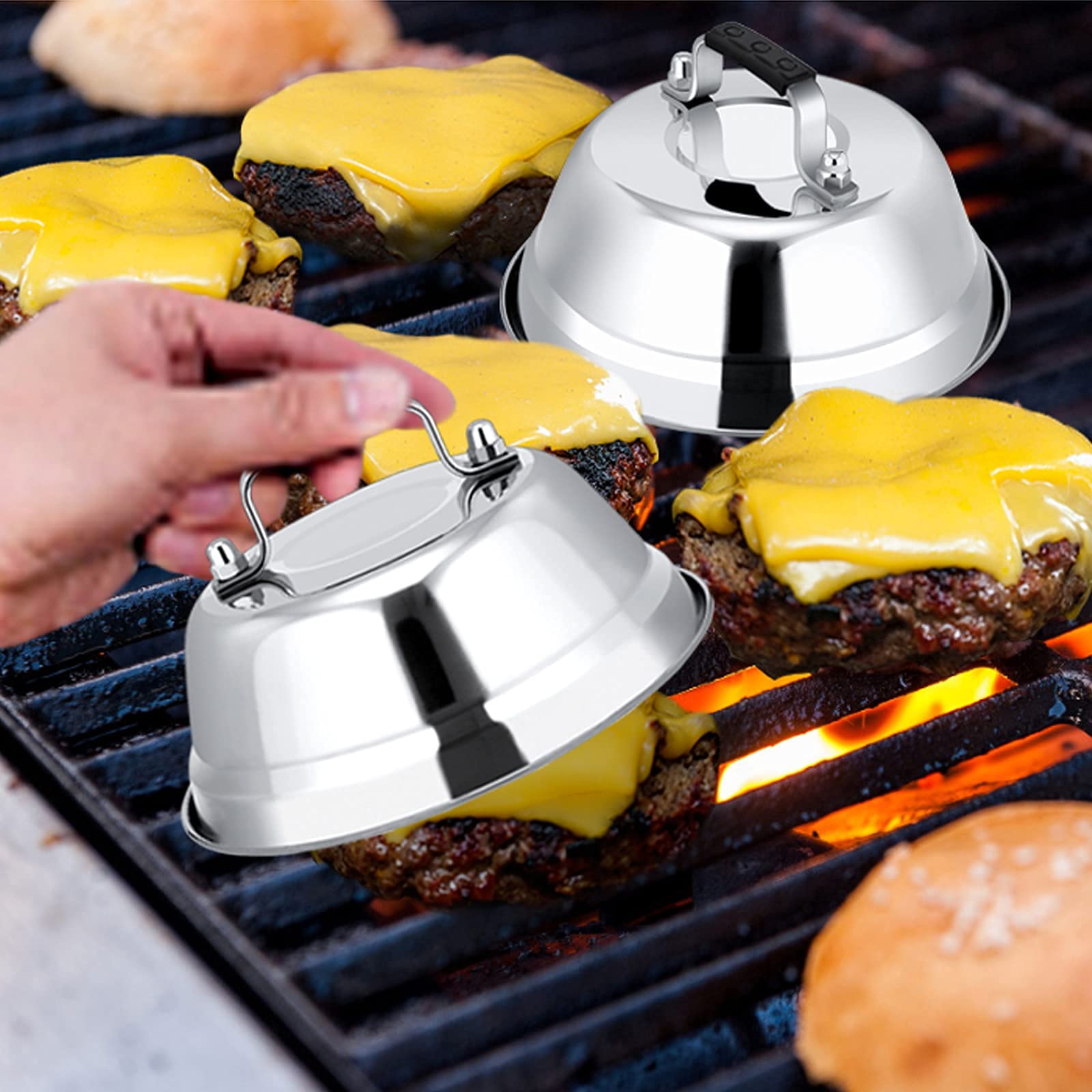 Leonyo 3 Pcs 6.5 Inch Heavy Duty Cheese Melting Dome - Stainless Steel Round Basting Steam Cover For Grilling Flat Top Cast Iron