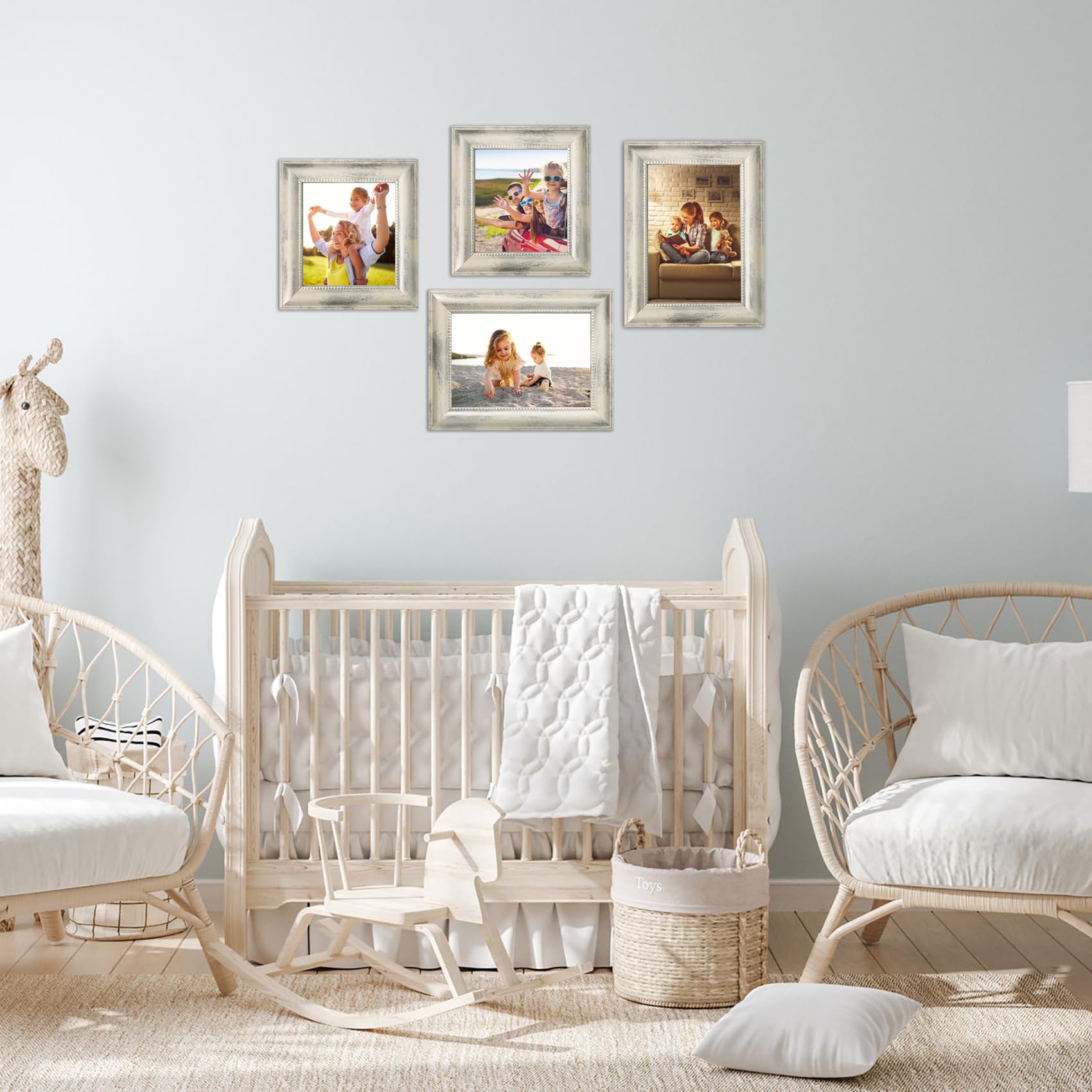 TKYGU 5x7 Picture Frames Set of 4- Rustic Retro Photo Frame with Real Glass Wall Mount and Tabletop Display Family Friends Weddi