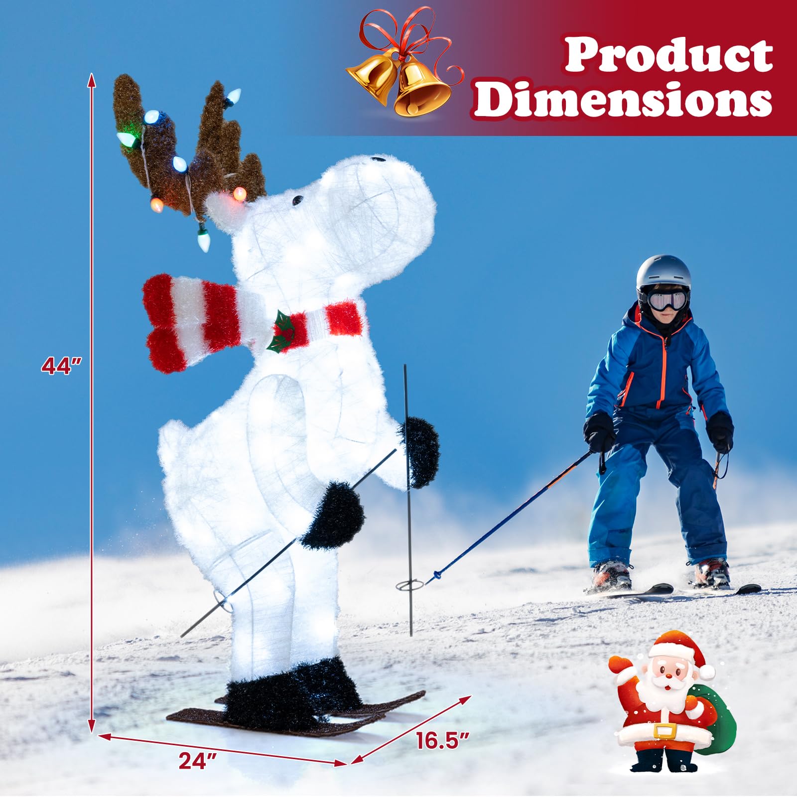Tangkula Lighted Christmas Reindeer Decoration, Animated Skiing Reindeer with LED Lights and Scarf, Outdoor Yard Holiday Decor w