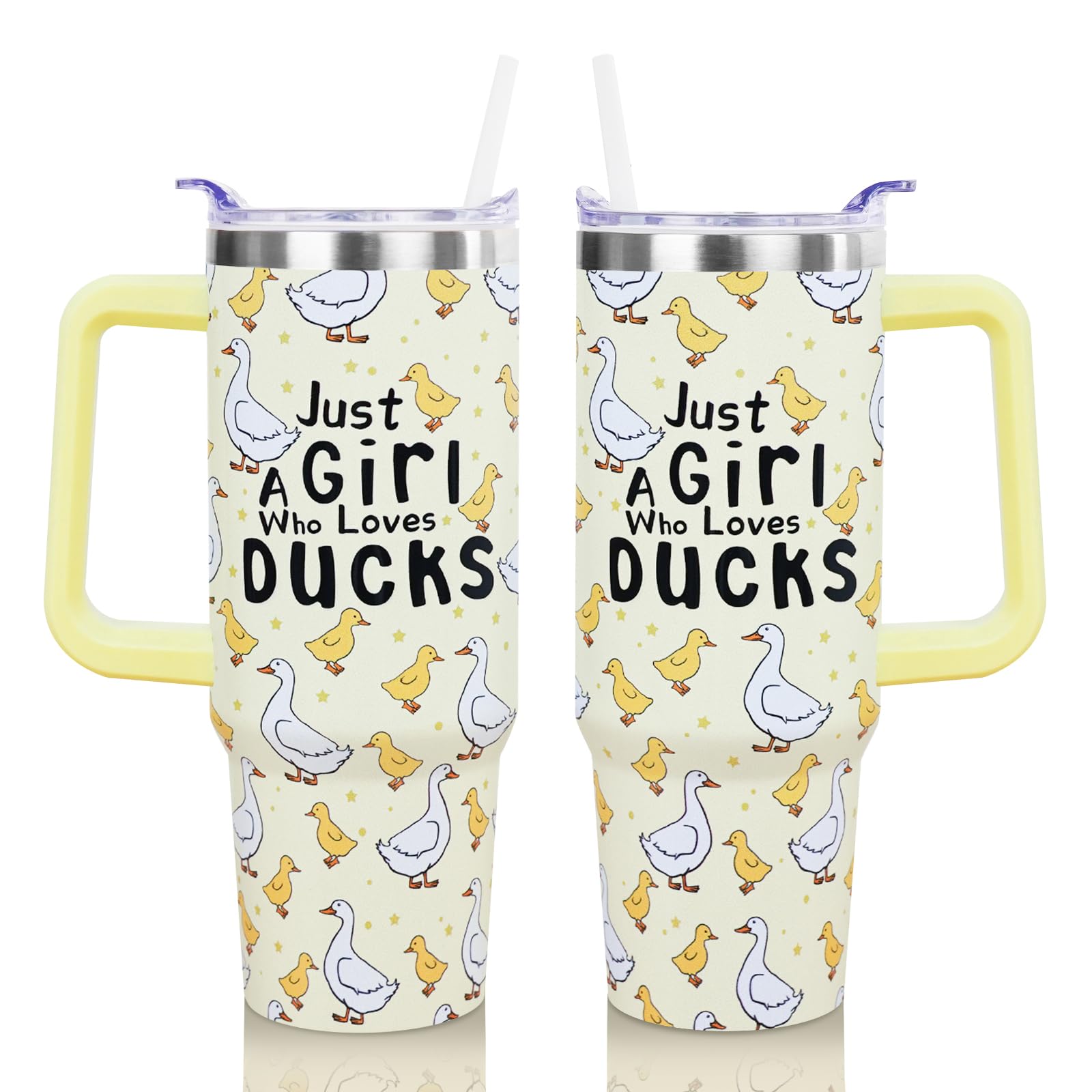 Mhrevyi 30 Oz Duck Tumbler with Handle and Straw Yellow Dcuk Coffee Travel Cup Mug Water Bottle Drinking Glass, Mothers Day Bir