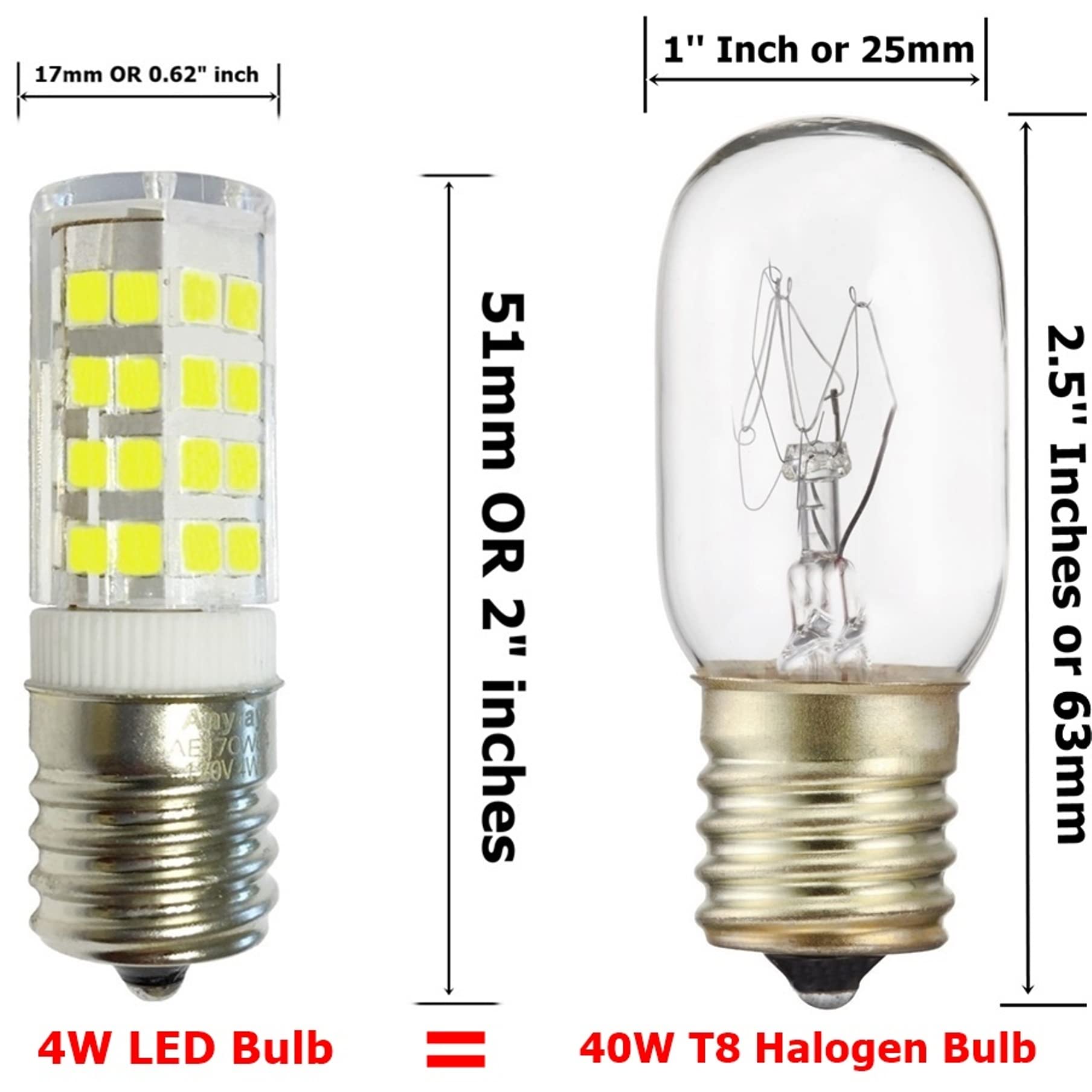 Anyray 2-Bulbs Replacement For Wb36X10003 40W Microwave Light Bulb, 40T8 E17 Base Appliance Light Bulbs (Warm White 3000K)