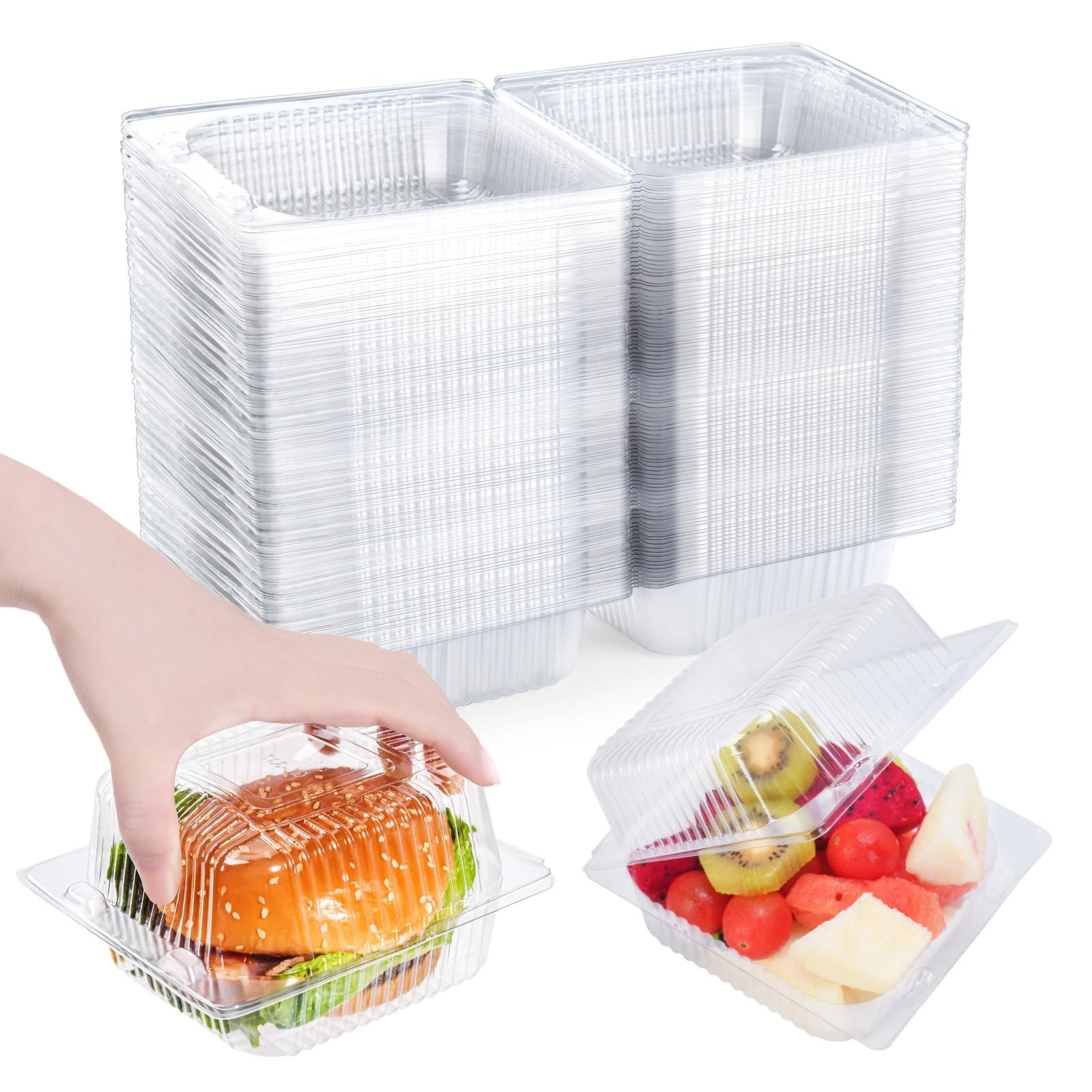 DJKYT 100 Pcs Heavy Duty Plastic Clear Clamshell Food Containers with Lids