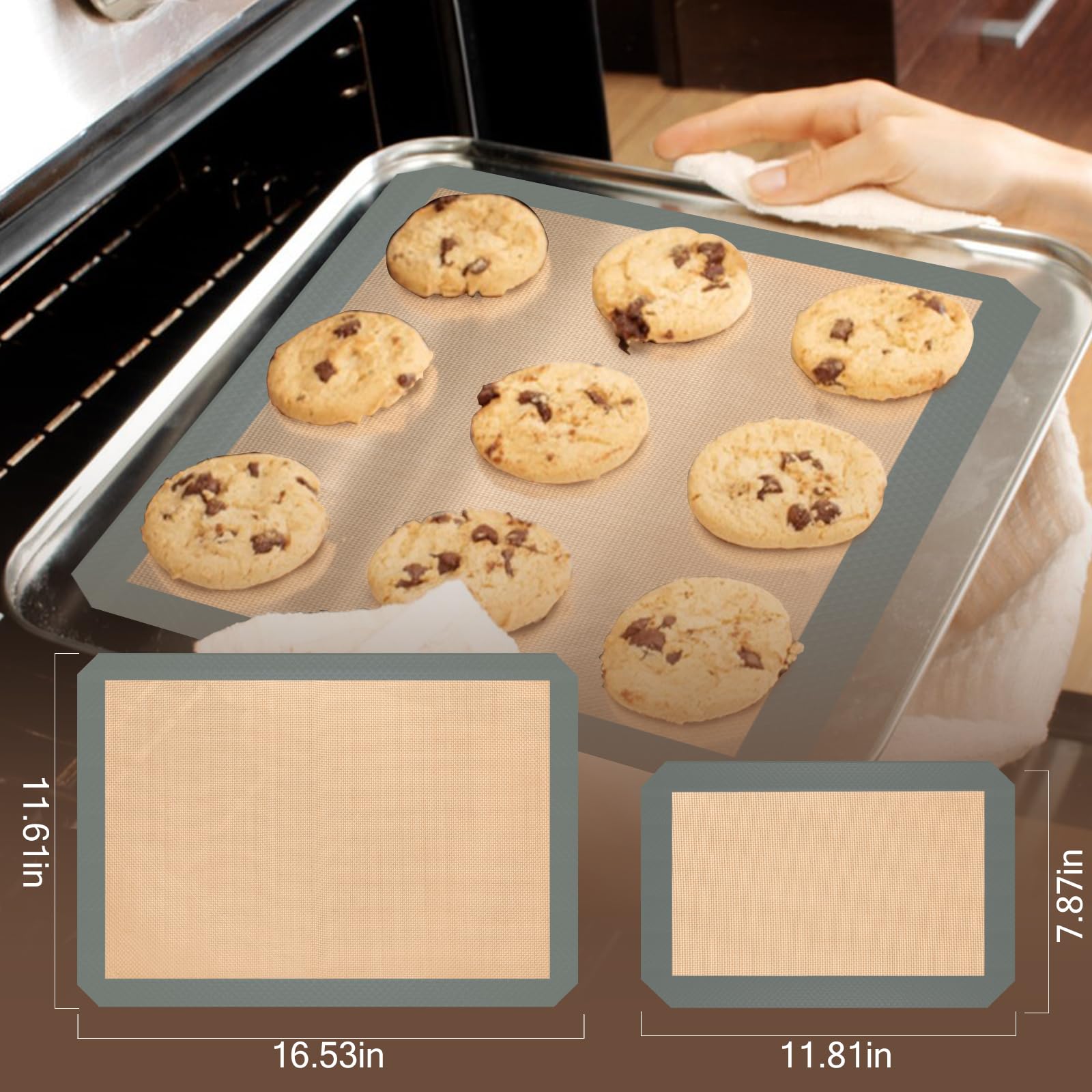 Silicone Baking Mat, 3 Pack Reusable Baking Mat, Non-Stick, Food Safe Silicone Mats For Baking, Oven Baking Sheet For Making Coo
