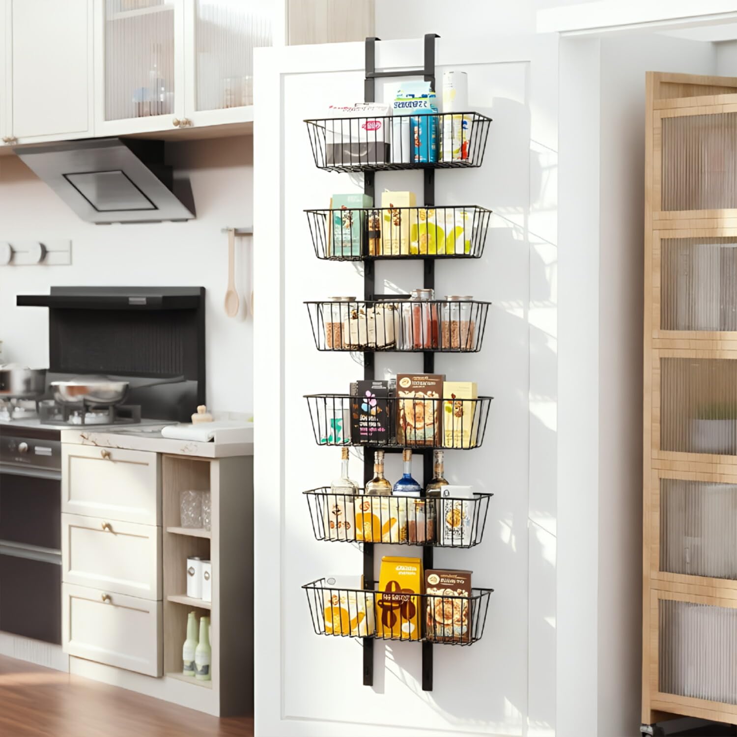 Upesitom 6Tier Over The Door Organizer Metal Spice Rack Hanging Storage Pantry Organizer with Adjustable 6 Baskets, SpaceSavin