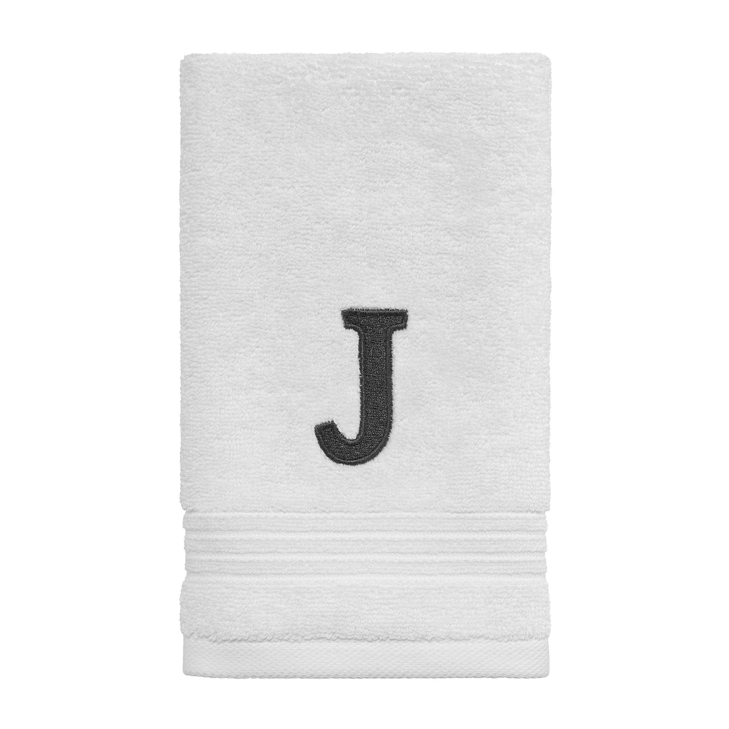 Avanti Linens - Fingertip Towel, Soft & Absorbent Cotton, Embroidered Bathroom Decor (Monogram Collection, Initial J)