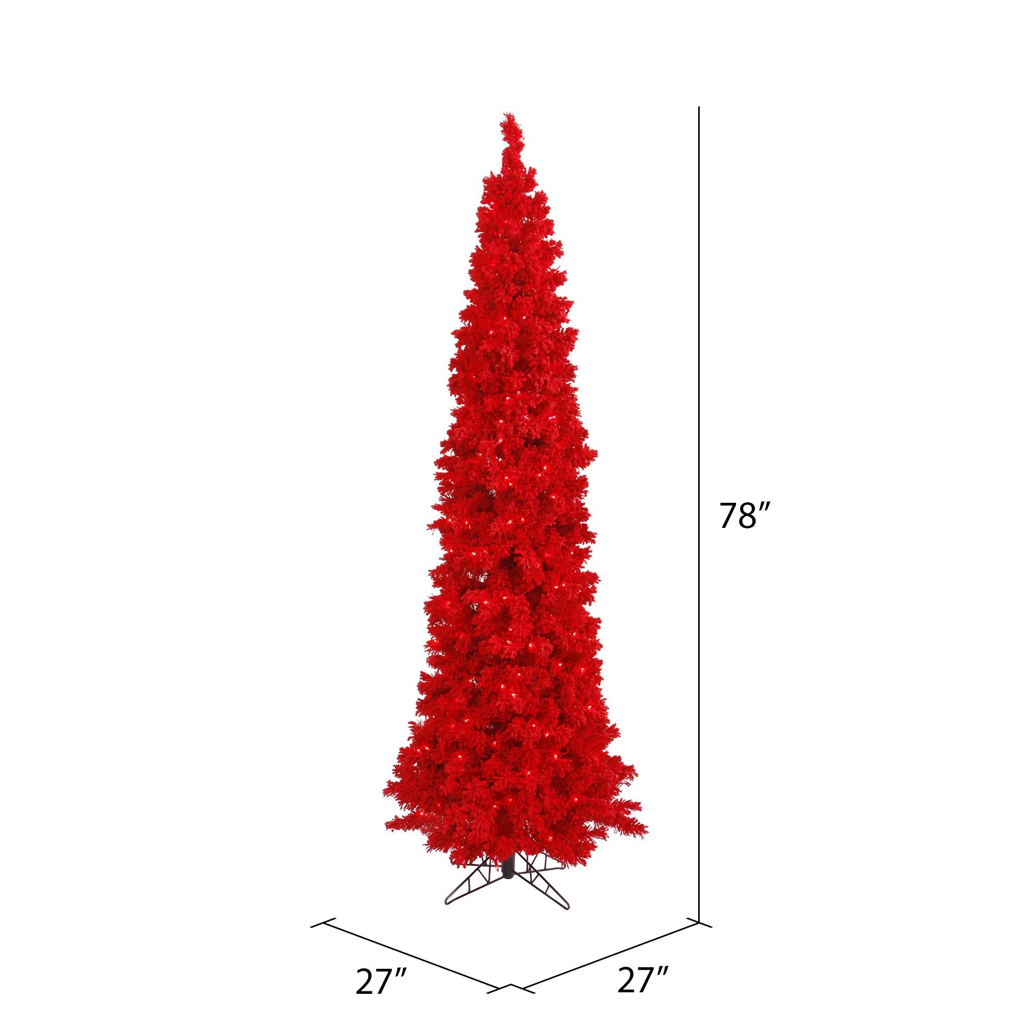 Vickerman 6.5' Flocked Red Pencil Fir Artificial Christmas Tree, Red Dura-lit LED Lights - Snow Covered Faux Tree - Seasonal Ind