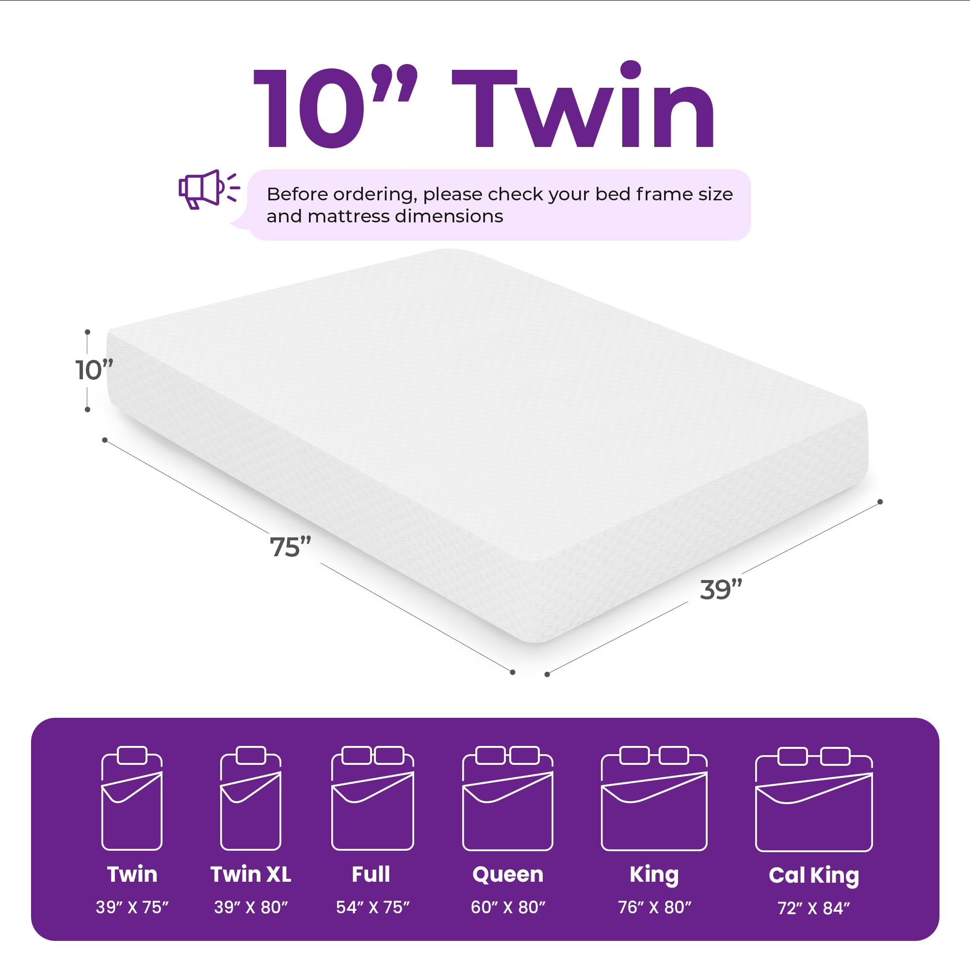 Gaeste 10 Inch Twin Cooling Gel Memory Foam Medium Firm Mattress Breathable Pressure Relief Certipur-Us Certified Mattress-In-A-