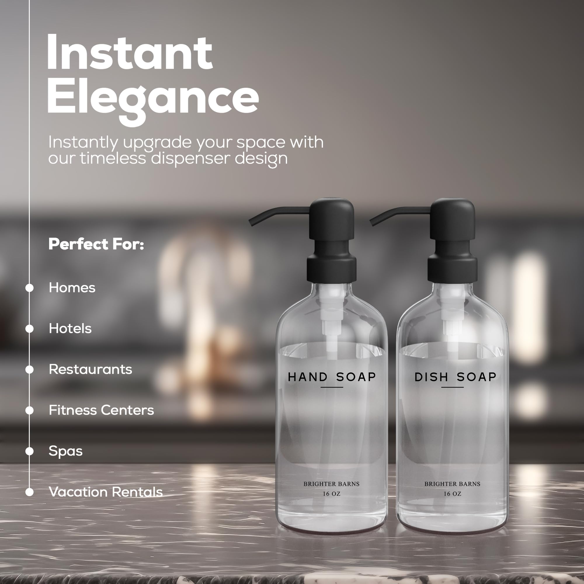 Clear Glass Hand And Dish Soap Dispenser Set By Brighter Barns - Kitchen Soap Dispenser Set & Pump - Farmhouse Soap Dispenser Fo