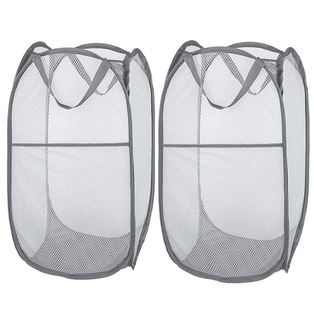 Larpur 2 Pack Popup Mesh Laundry Baskets, Collapsible And Portable Clothes Washing Laundry Hampers With Reinforced Carry Handles