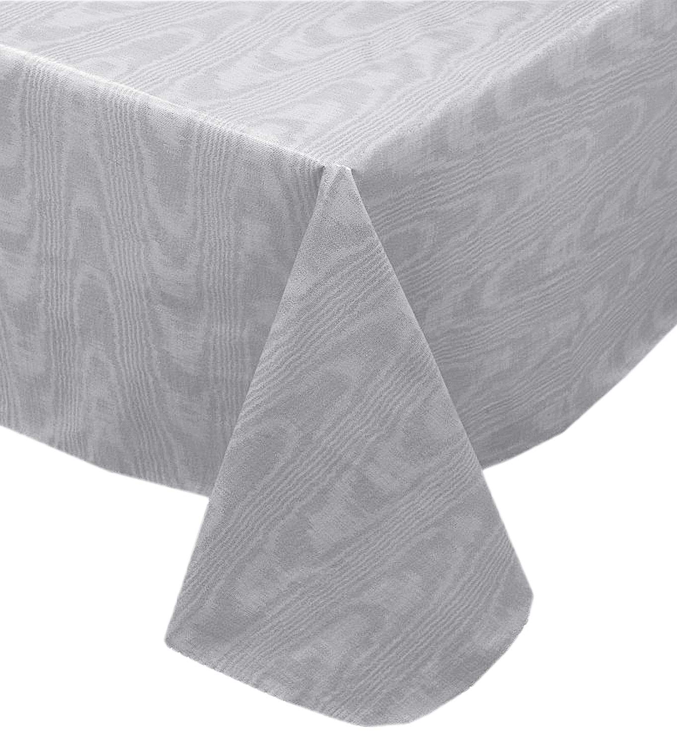 Newbridge Grey Moire Wavy Solid Color Print Heavy Weight Vinyl Flannel Backed Tablecloth, Indoor/Outdoor Vinyl Tablecloth with F