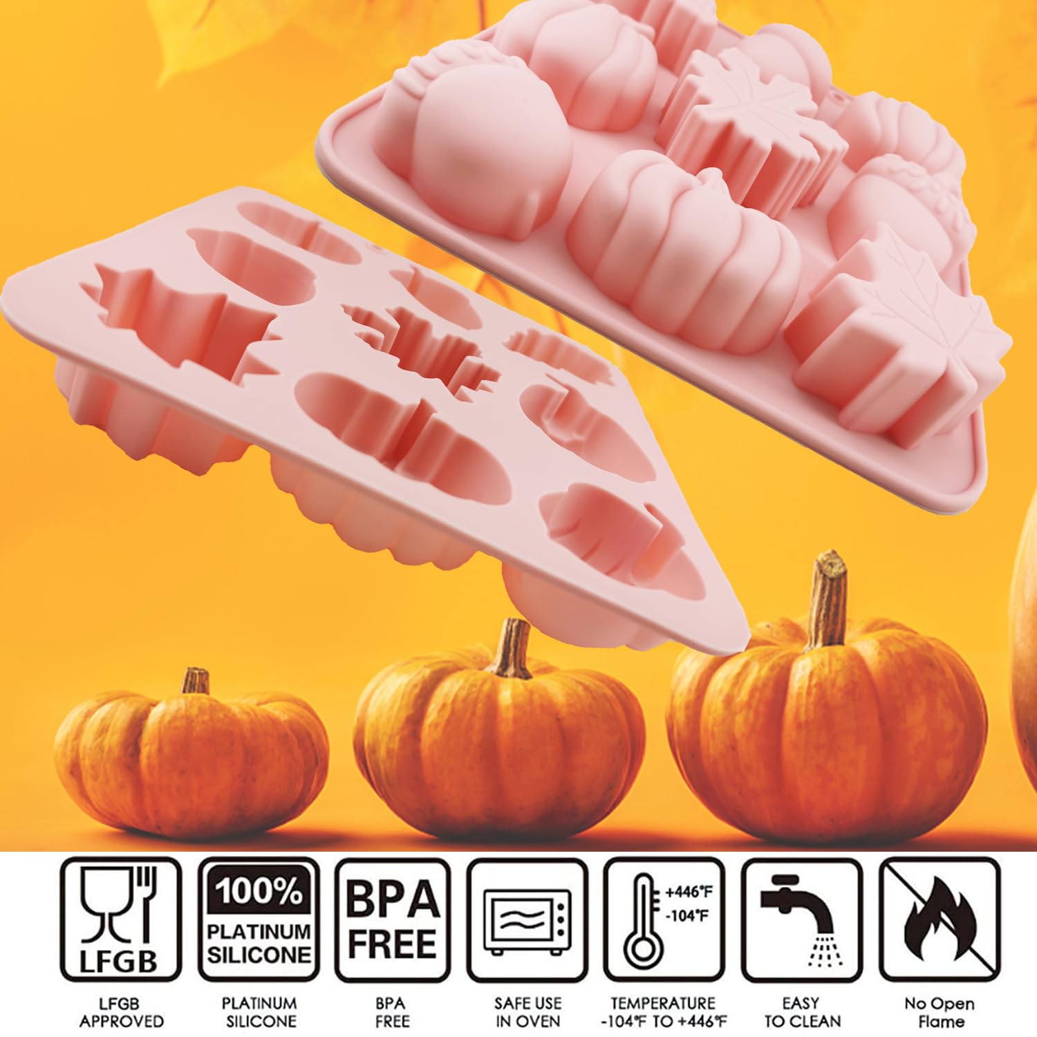 JJzxwish 2Pcs 3D Pumpkin Silicone Molds, Fall Candy & Cake Pan, 9-Cavity, Medium, GEJ0706