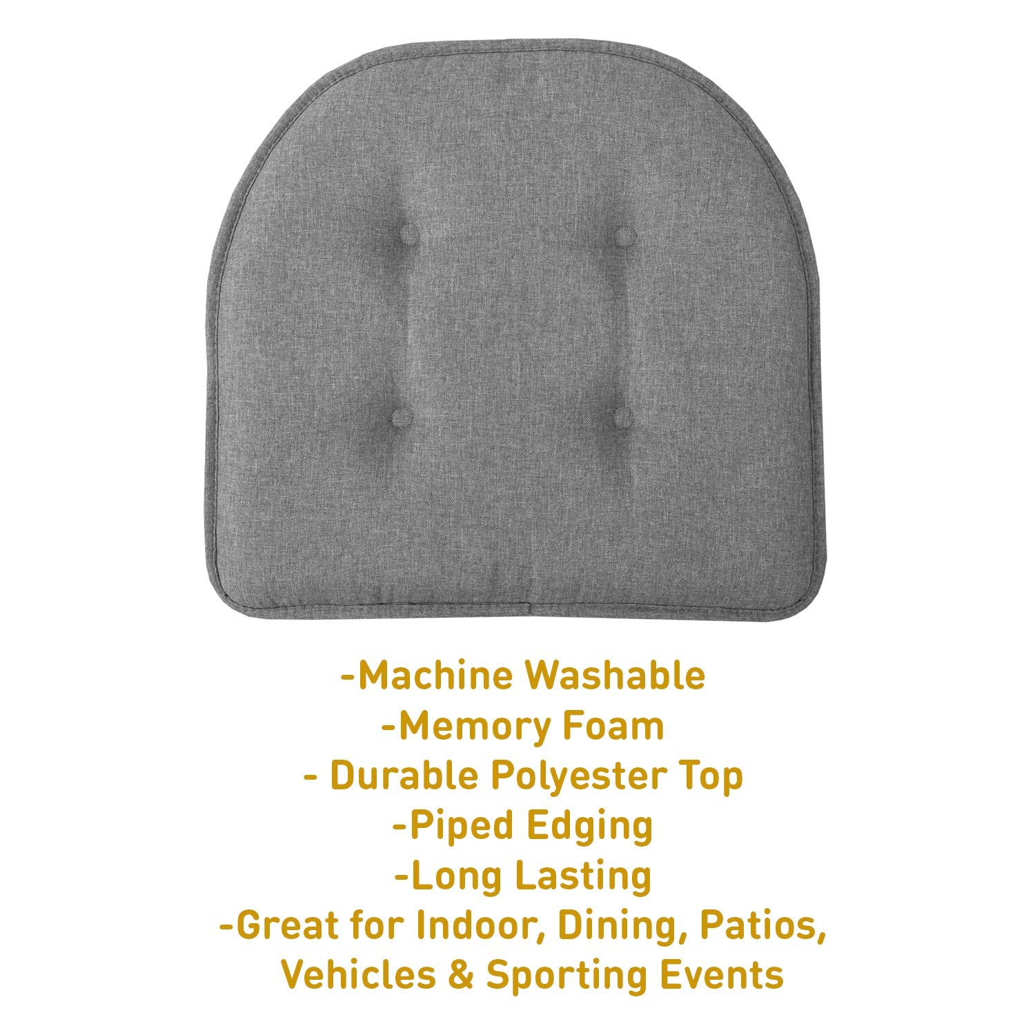 Sweet Home Collection Chair Cushion Memory Foam Pads Tufted Slip Non Skid Rubber Back U-Shaped 17'' X 16'' Seat Cover, 6 Pack, G