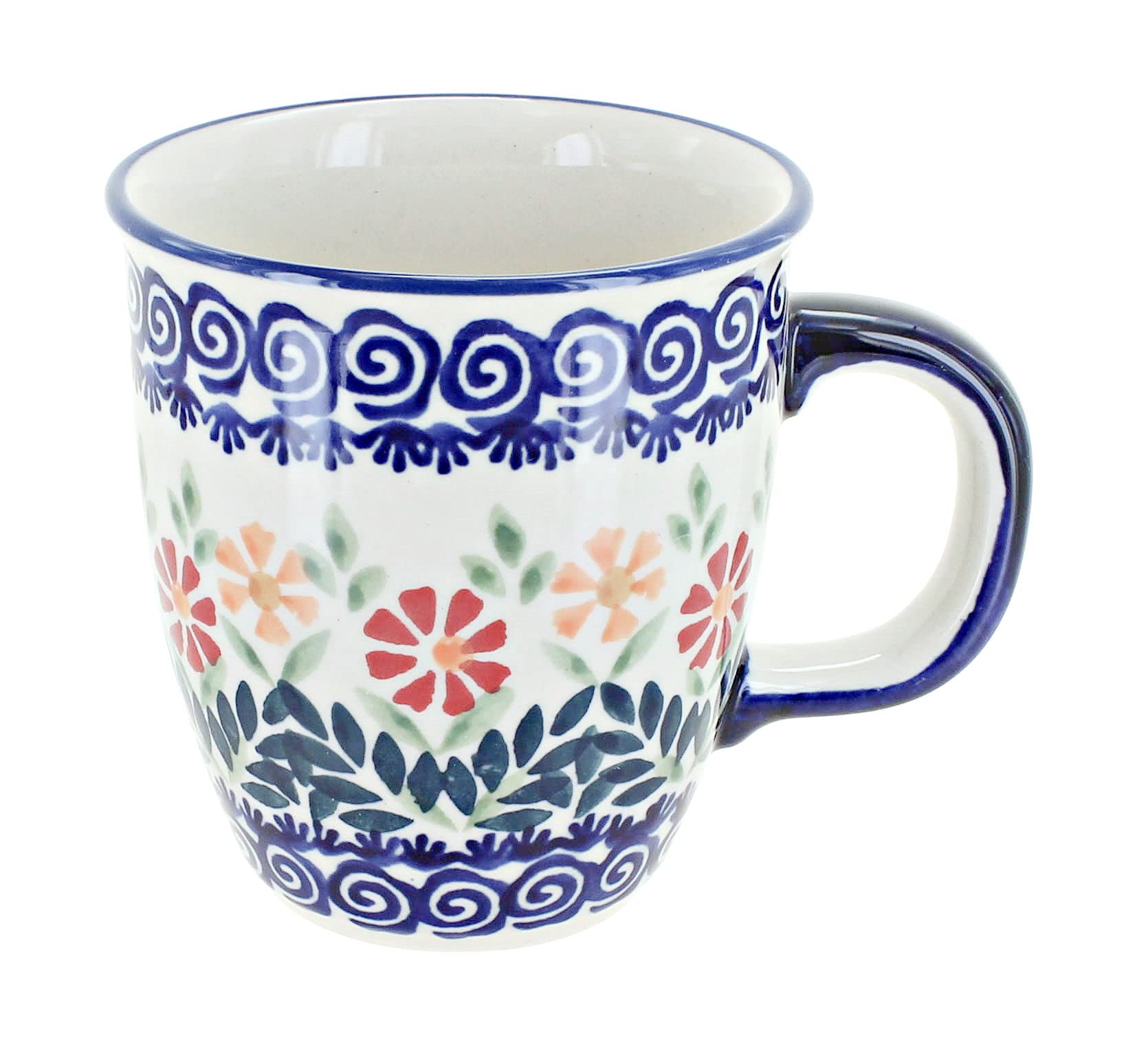 Blue Rose Polish Pottery  Orange Garden Bouquet Coffee Mug  8 oz  Perfect Mug for the Office, Home, or a Gift