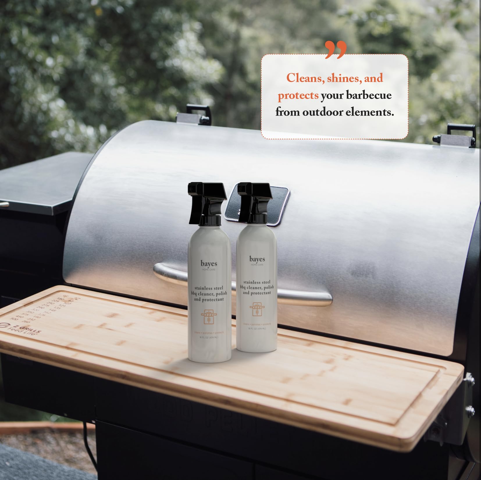 Bayes High-Performance Stainless Steel BBQ Exterior Cleaner and Protectant - Cleans  Shines and Protects Stainless Steel Barbecue Surfaces  Shields from Outdoor Elements - 16 oz