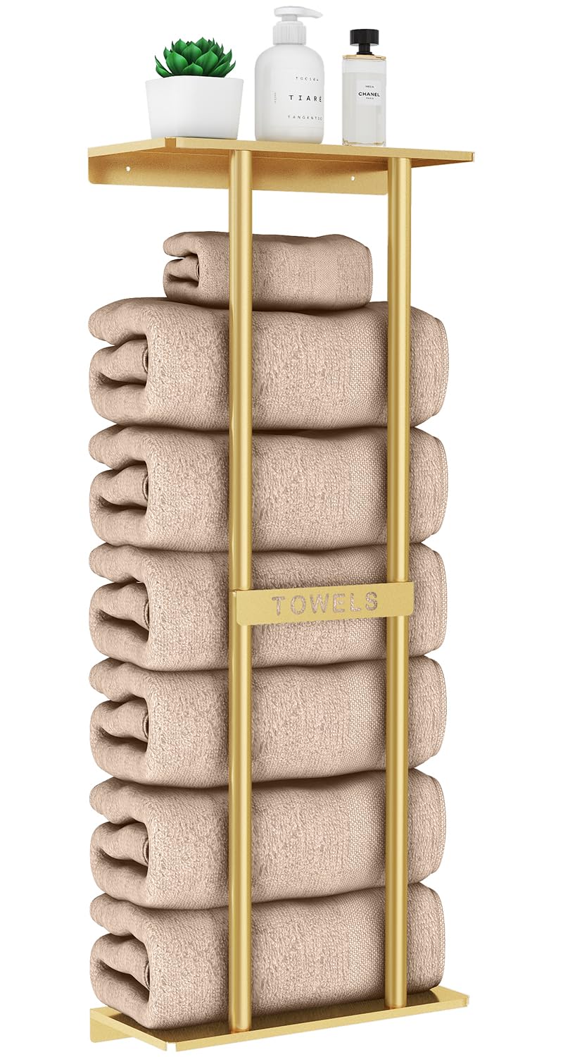 STWWO Bathroom Towel Storage Rack for Bathroom, 30 inch Towel Racks Wall Mounted with Shelf Can Holds 6 Large Towels, Wall Towel
