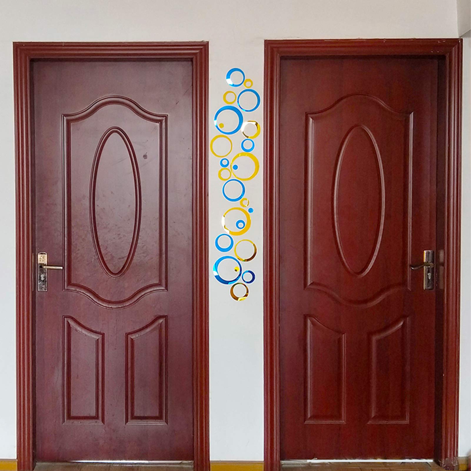 Aqrichfox 24Pcs Wall Decal Acrylic Modern Mirror Art Mural Wall Stickers For Living Room Bedroom Home Decor Blue+ Gold