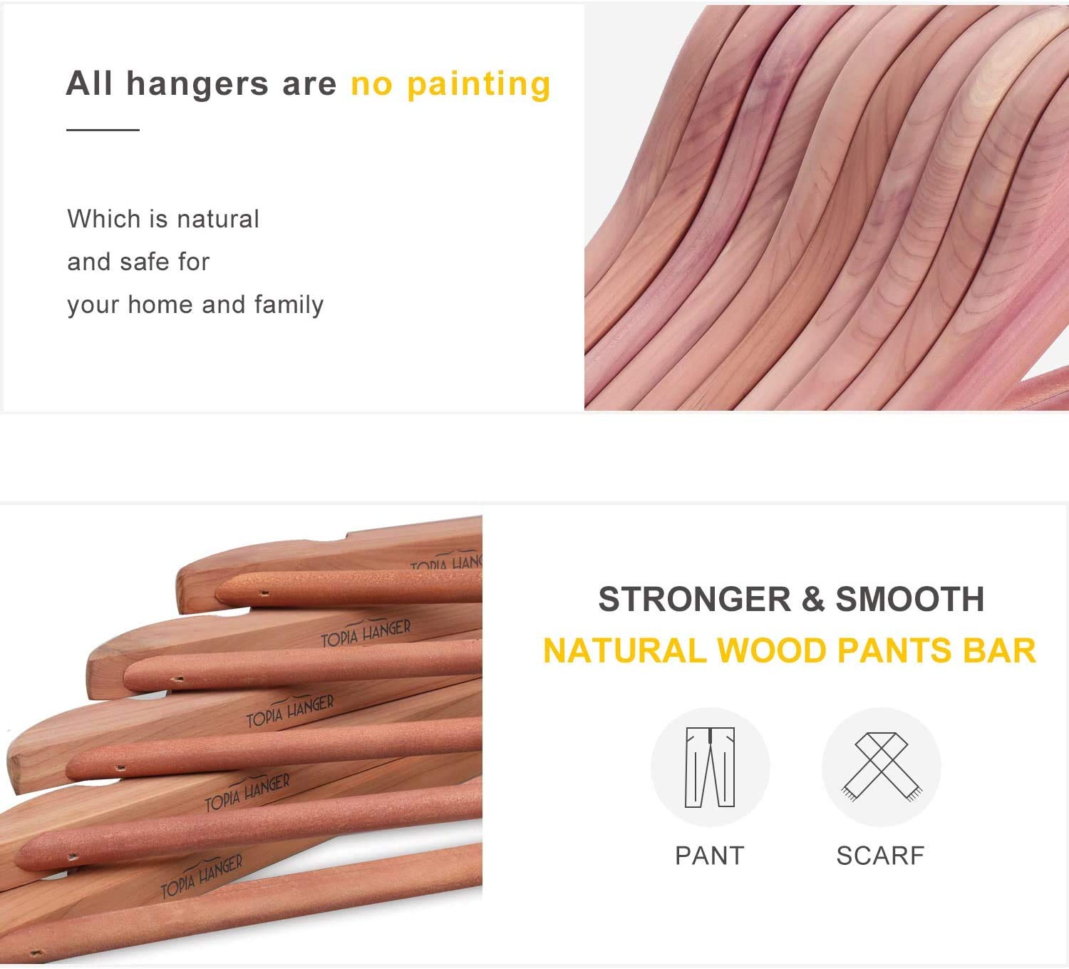 Topia Hanger American Red Cedar Wooden Hangers 30 Pack, Clothes Hangers For Closet, Wood Suit Hangers With Smooth Cut Notches, 3