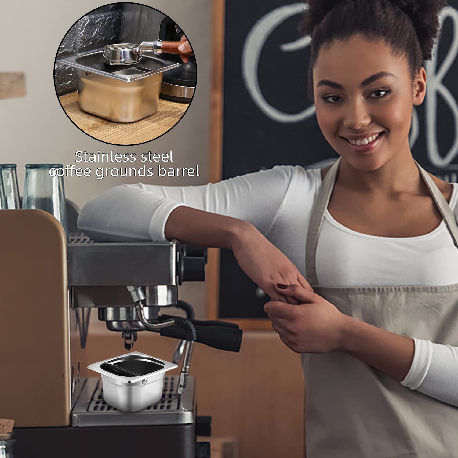 Lmip Coffee Knock Box Stainless Steel, Stainless Steel Coffee Grounds Container Residue Trash Can,Easy-To-Clean Coffee Knock Box