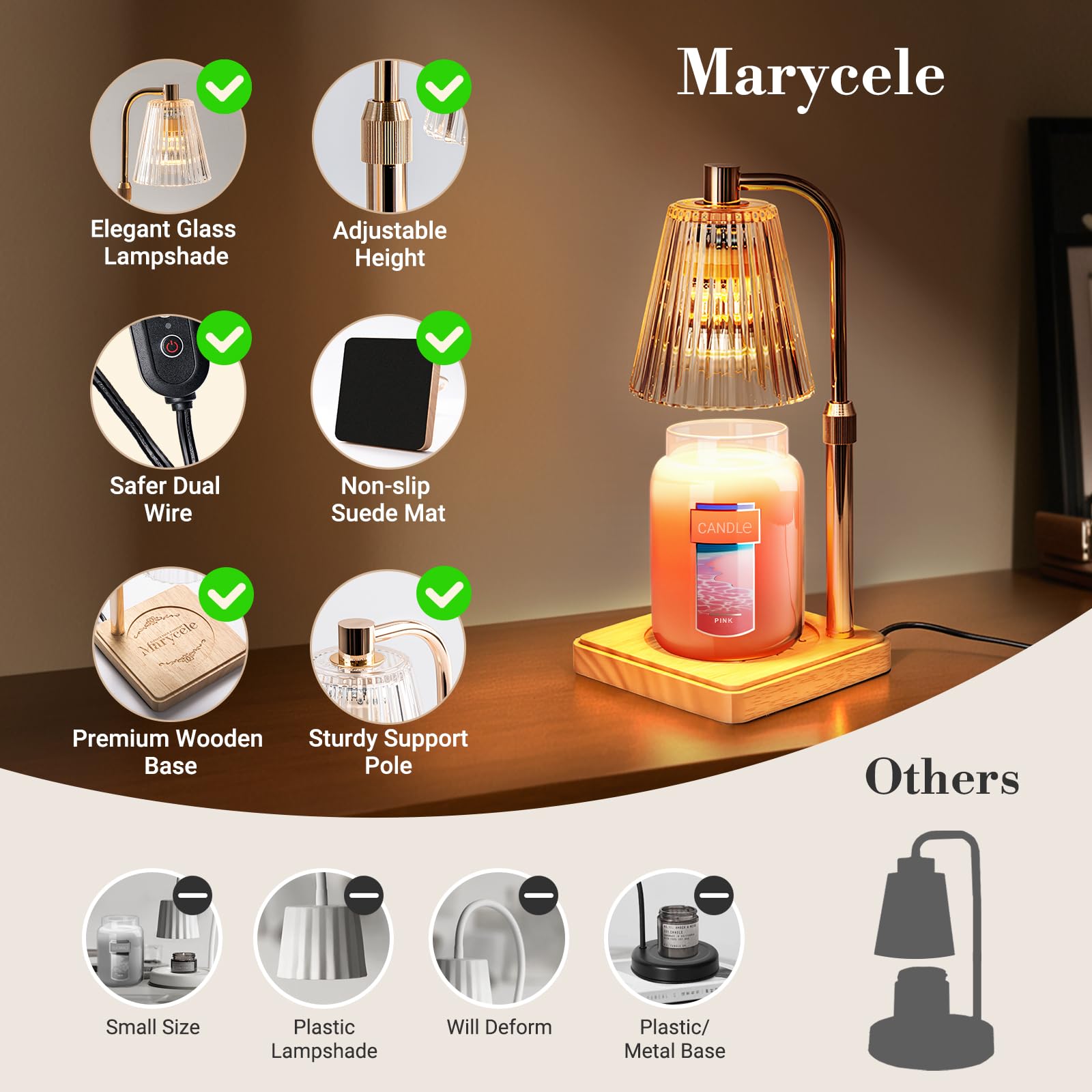 Marycele Candle Warmer Lamp with Timer for Yankee Candles, Adjustable Height Wax Melt Warmer, Birthday Gifts for Mom Women Siste