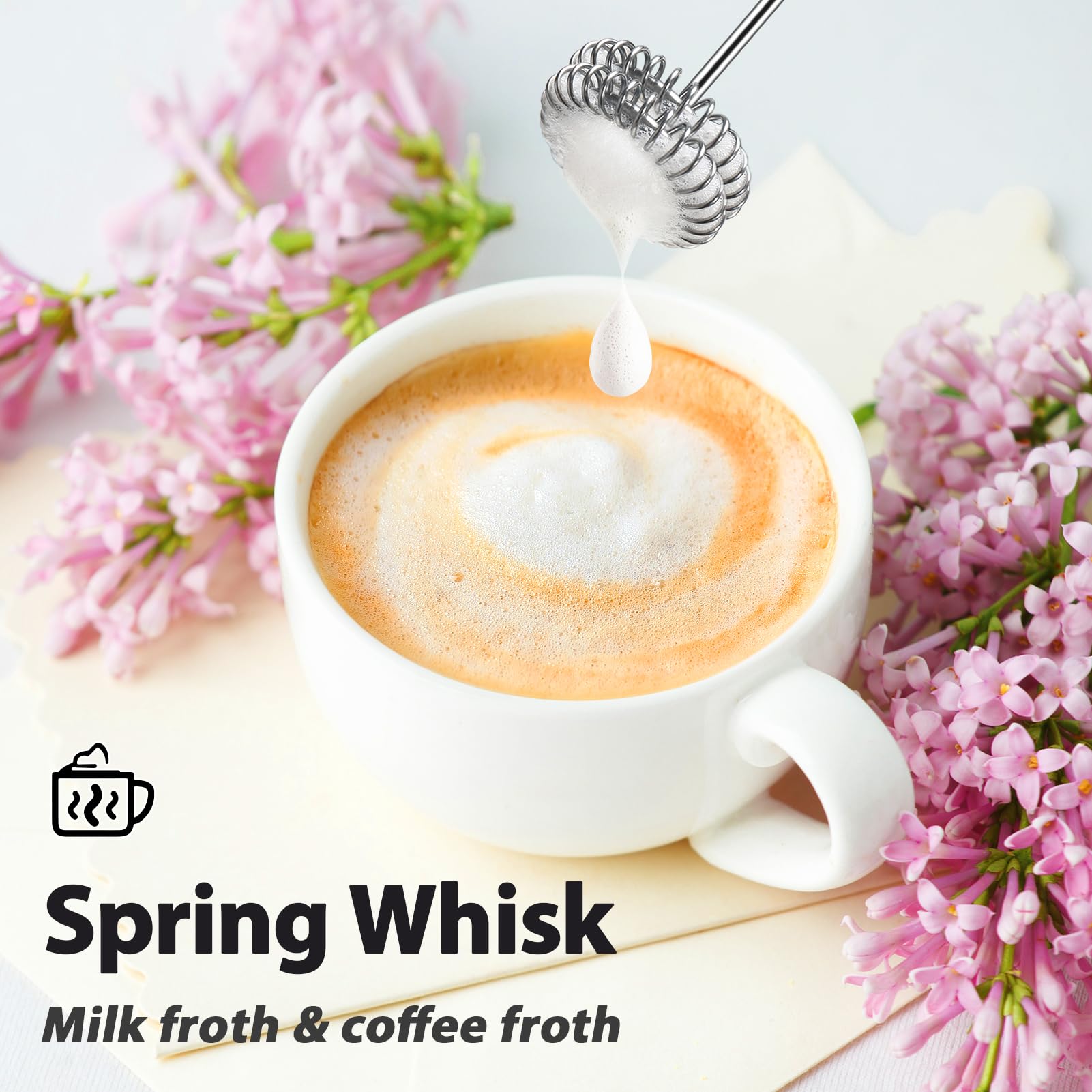 Sakgos Milk Frother With Stand Rechargeable-Handheld Coffee Frother With 3 Stainless Whisks 3 Speed Adjustable, Electric Whisk D