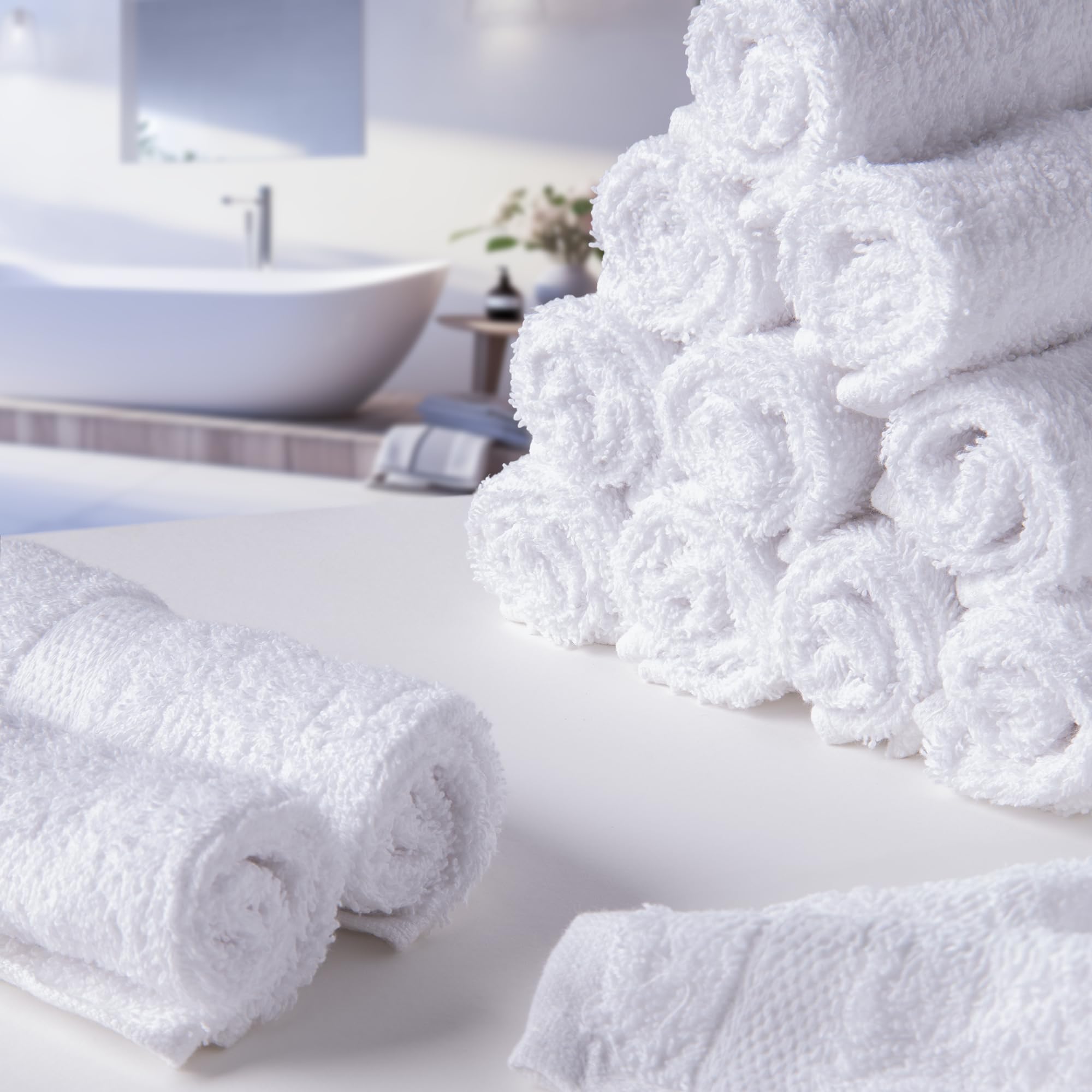 Bulk Spa White Washcloths - Set Of 24 - Size 12    X 12    - Thick Loop Pile Washcloth - Absorbent And Soft 100% Ring-Spun Cotto