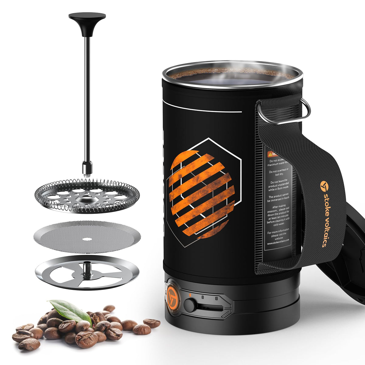 Stoke Voltaics Electric Kettle Pot, French Press Coffee Maker, Small Portable Travel Water Boiler Cooker, 30 Oz Electric Tea Ket