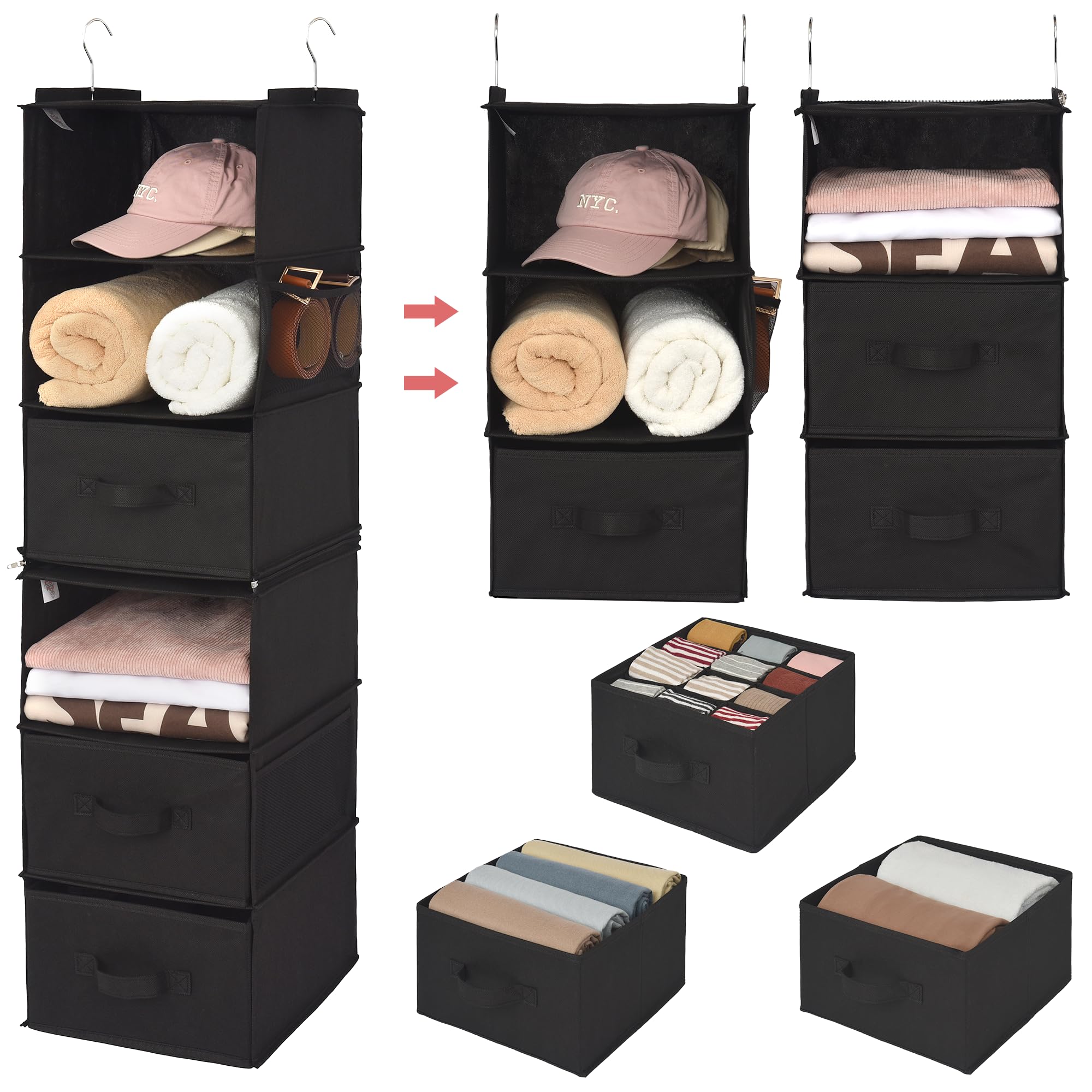 Granny Says 6-Shelf Hanging Closet Organizer, Closet Organizers And Storage, Separable To 2 Pack 3-Shelf Hanging Shelves, Closet