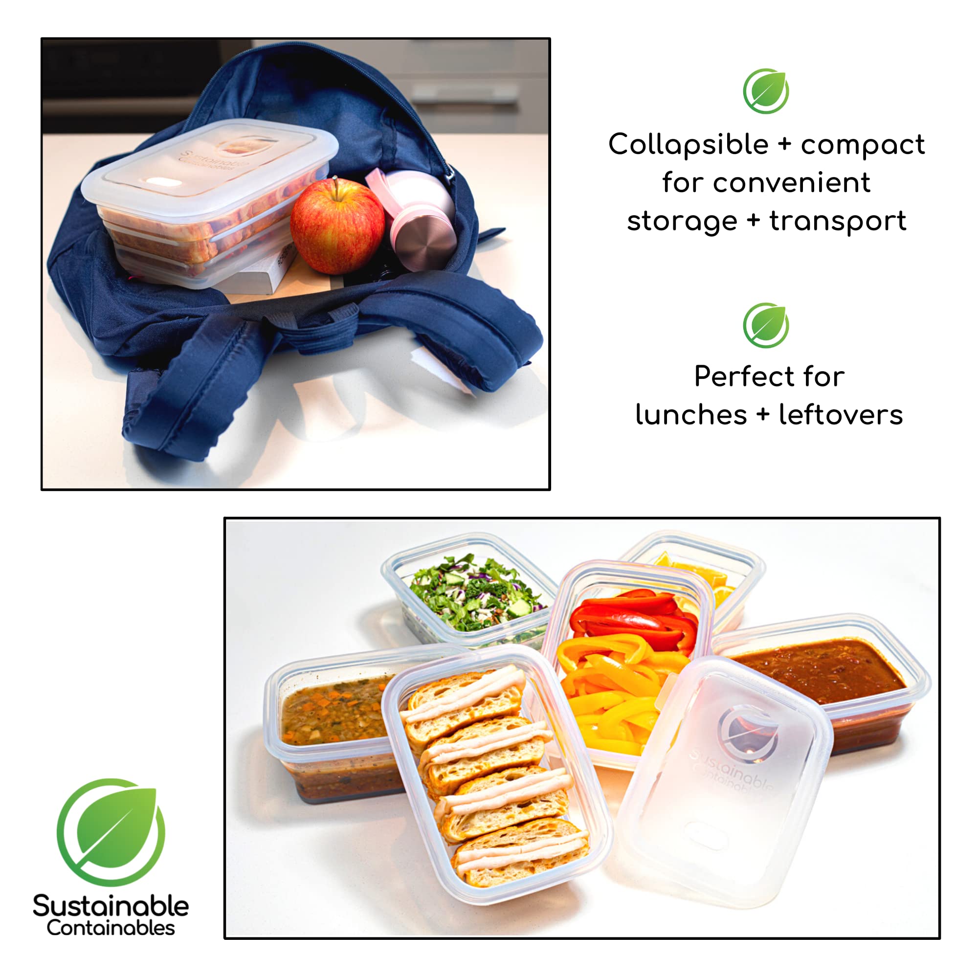 Premium Silicone Collapsible Food Storage Containers With Silicone Leakproof Lids, Platinum Food-Grade, Bpa Free, Lfgb Certified