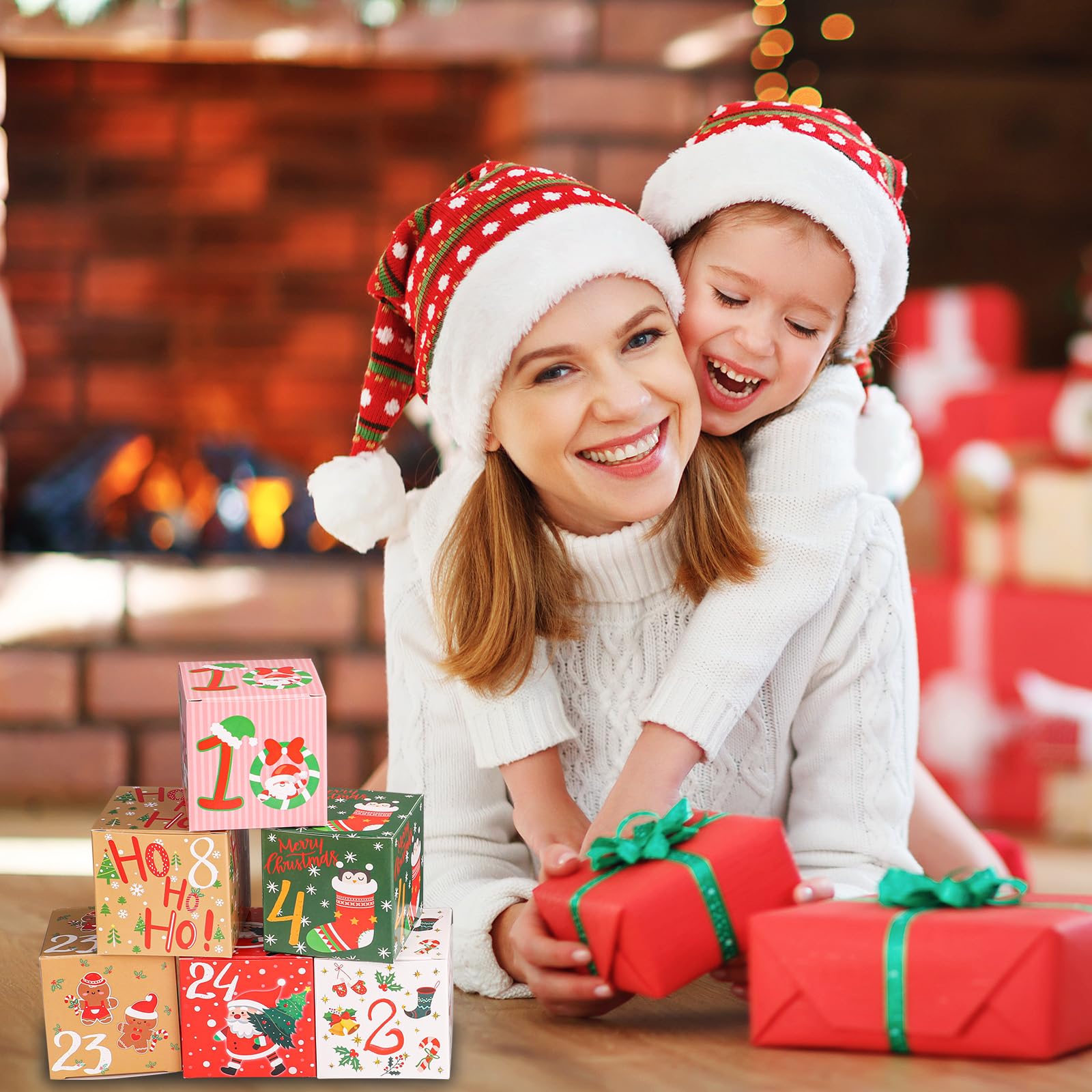 24pcs Christmas Advent Calendar Gift Boxes, 2.76 Inches 24 Days Mini Christmas Countdown Calendar Box Xmas Empty Present Boxes S