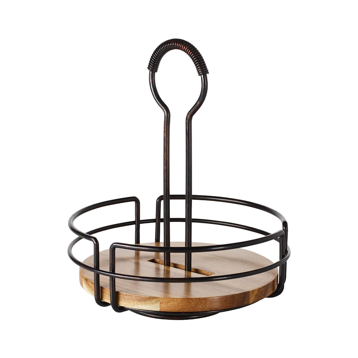 Gourmet Basics By Mikasa Hanover Rotating Condiment Caddy With Acacia Wood Insert, Antique Black