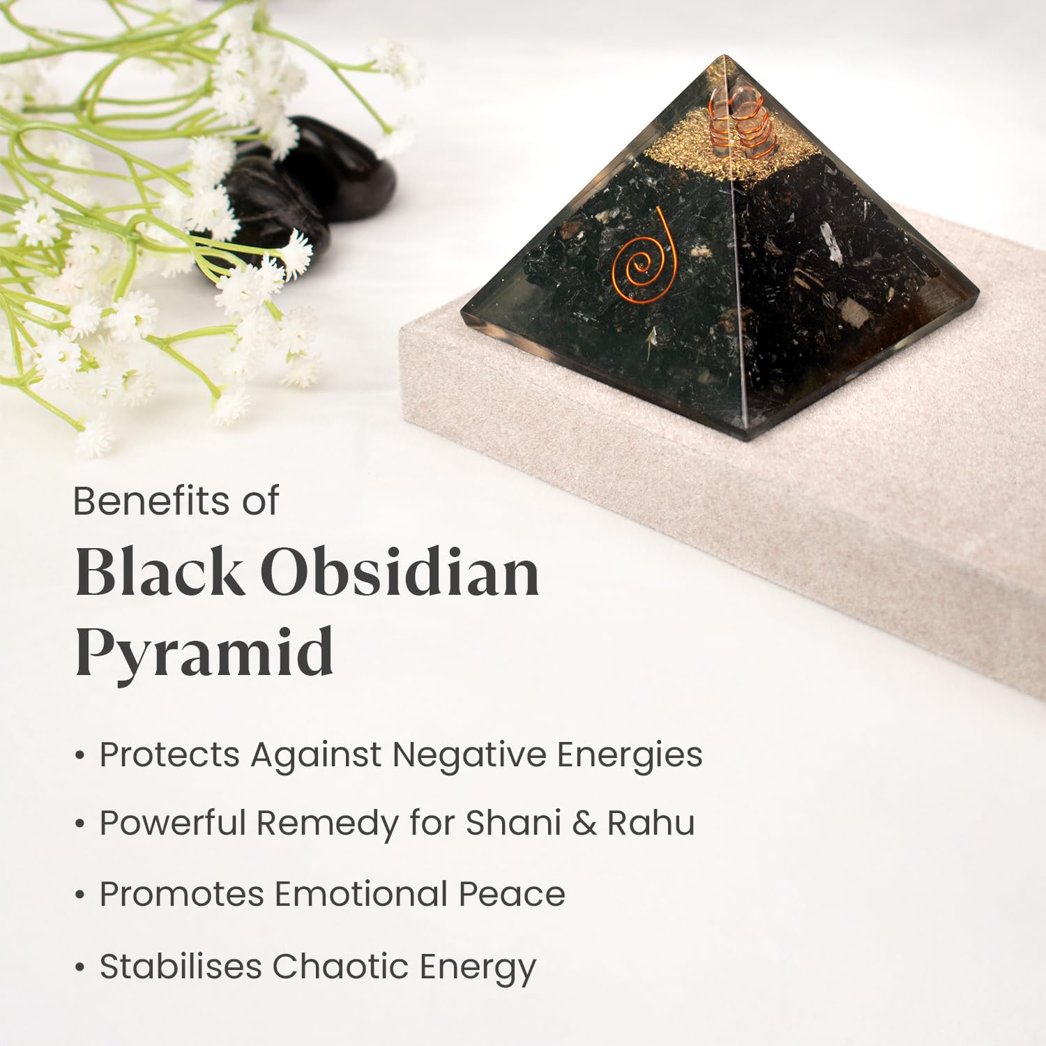 Astrotalk Black Obsidian Resin Pyramid | Protection, Grounding & Healing Energy Pyramid | Vastu Items for Home Decor | Office Table Decoration Items | Gift for Man & Woman