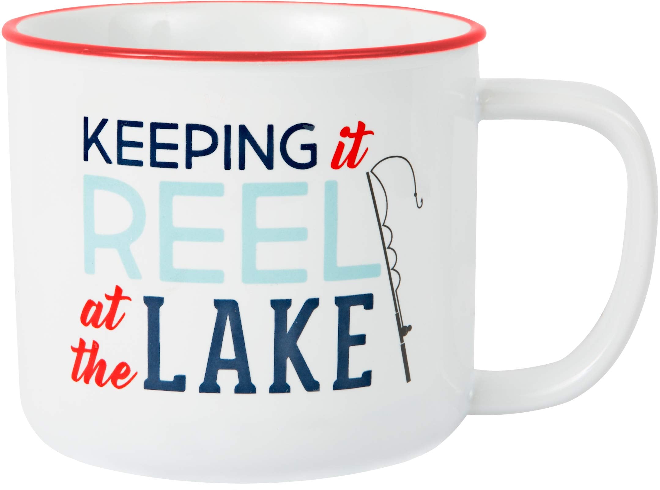 Pavilion Gift Company Large 17 Oz Stoneware Coffee Cup Mug Keeping It Reel At The Lake, Blue