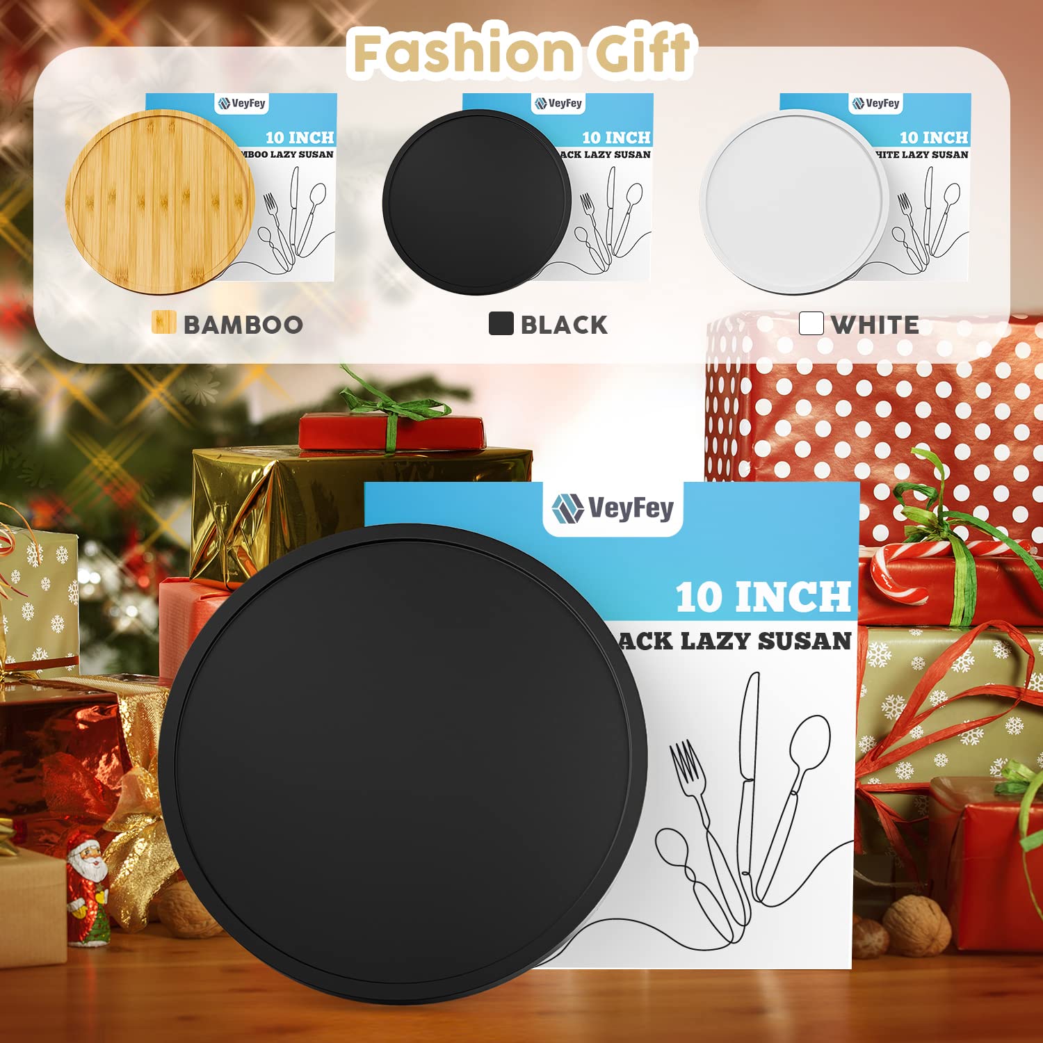 Veyfey Turntable Vanity Tray 10 Inch For Perfume Candle, Bamboo Kitchen Sink Countertop Organizer Keep Glass, Sponge And Soap Ba