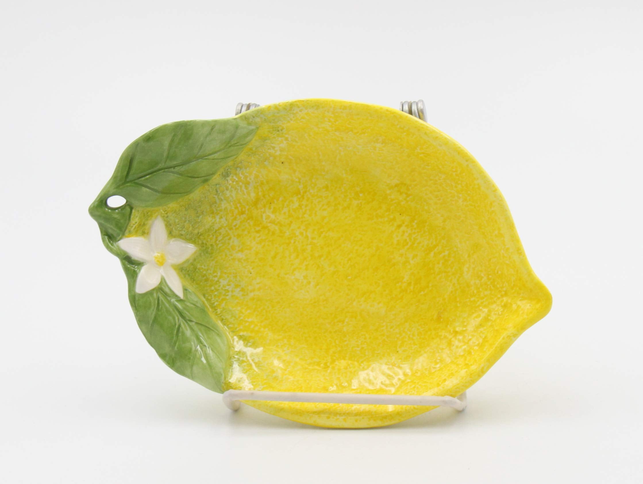 Cosmos Gifts Fine Ceramic Lemon Hill Lemon With White Lemon Flower Design Candy Dish Set Of 2 (2 Pcs Set), 6-7/8''