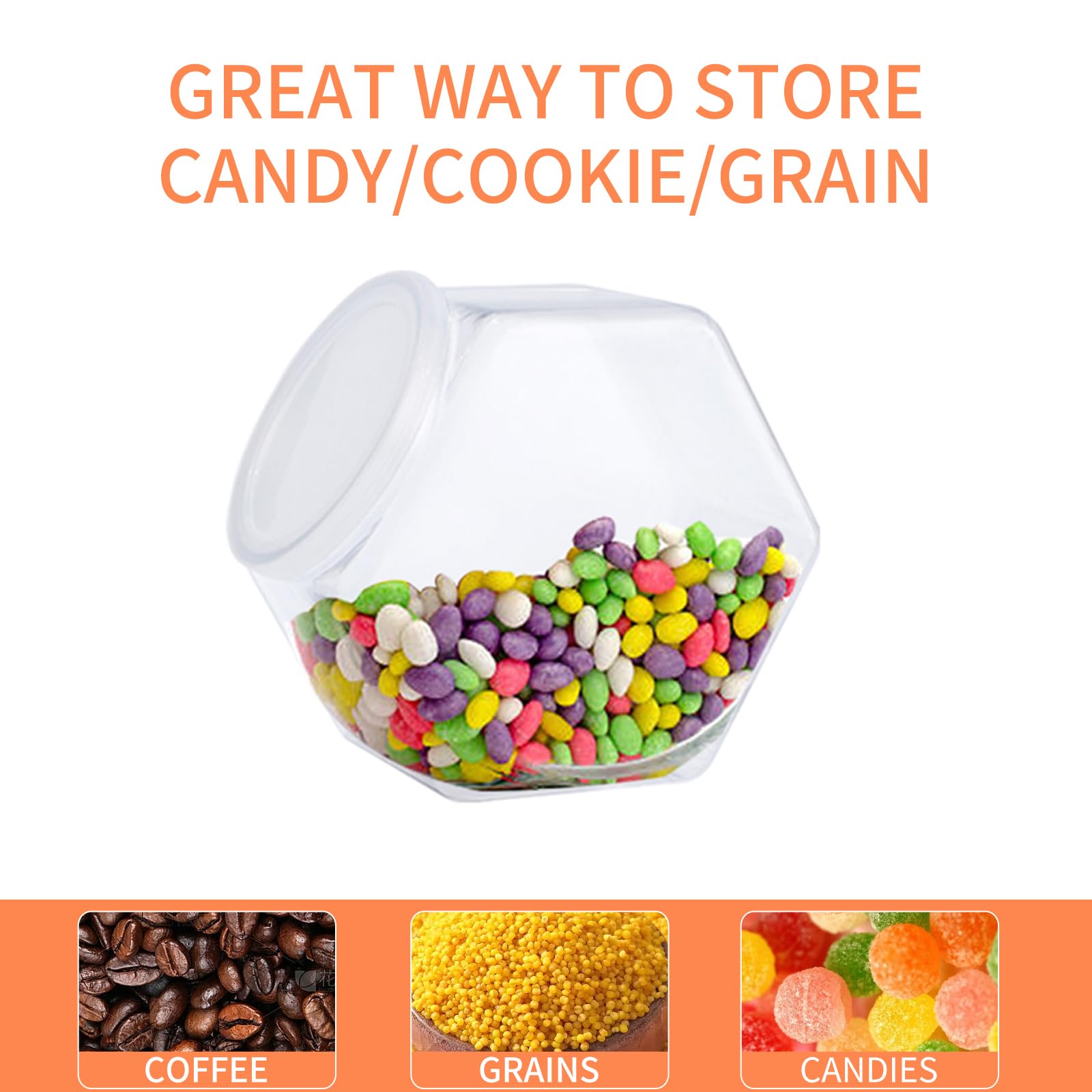 Cagsig Candy Jars With Lids 4 Pack Plastic Candy Jars With Lid, Hexagon Candy Jars Cookie Jars For Kitchen, Clear Candy Containe