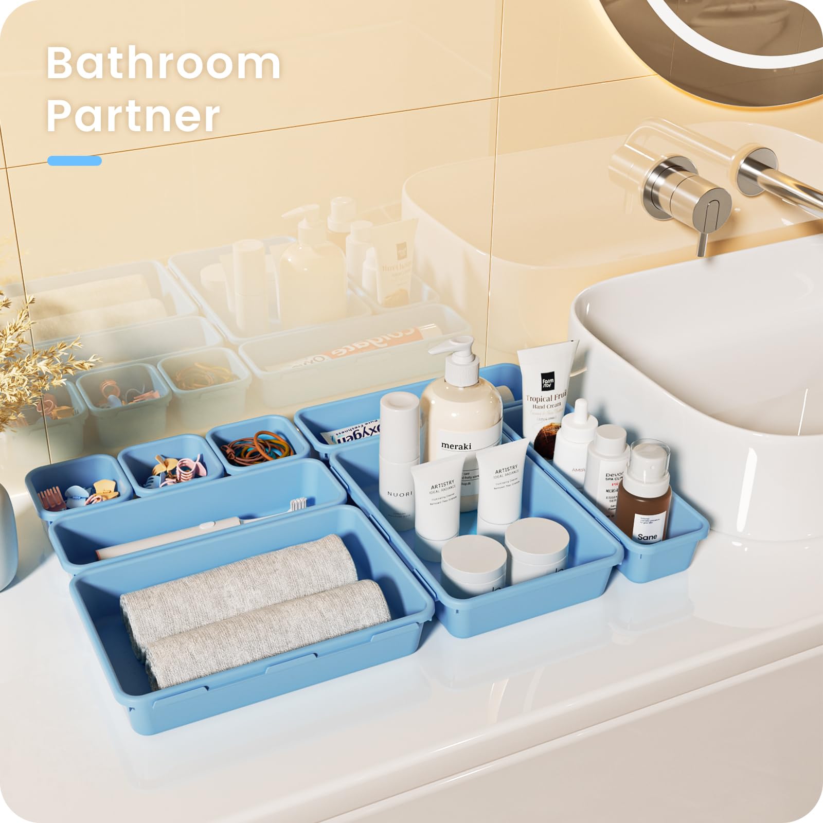 A-LuGei ???????????? Plastic Sky Blue Desk Drawer Organizer, Bathroom Organizers and Storage, Makeup Organizer, Organization and