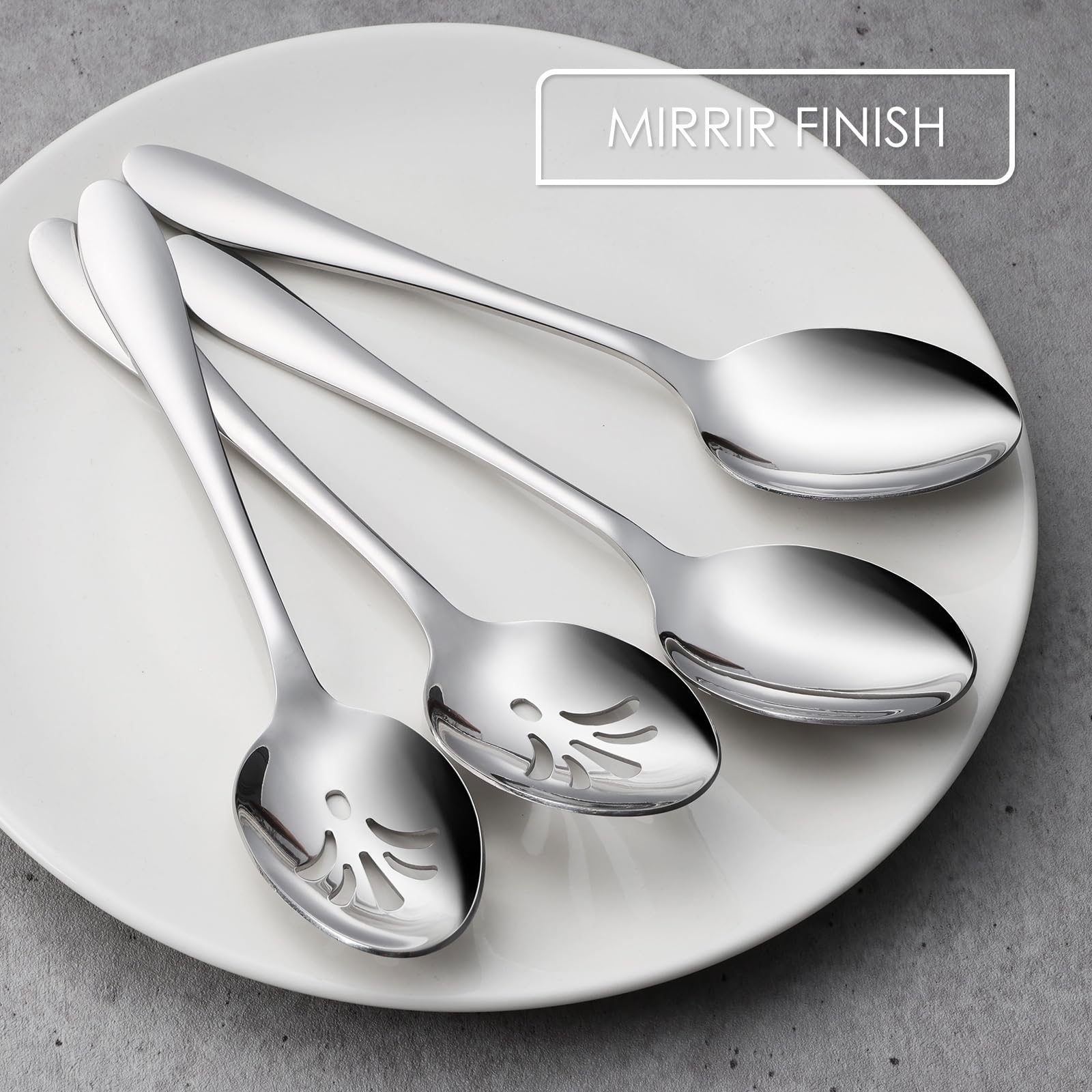 E-Far Serving Spoons, 4-Piece Stainless Steel Serving Utensils Set - Solid Spoons X 2, Slotted Spoons X 2, Metal Hostess Serving