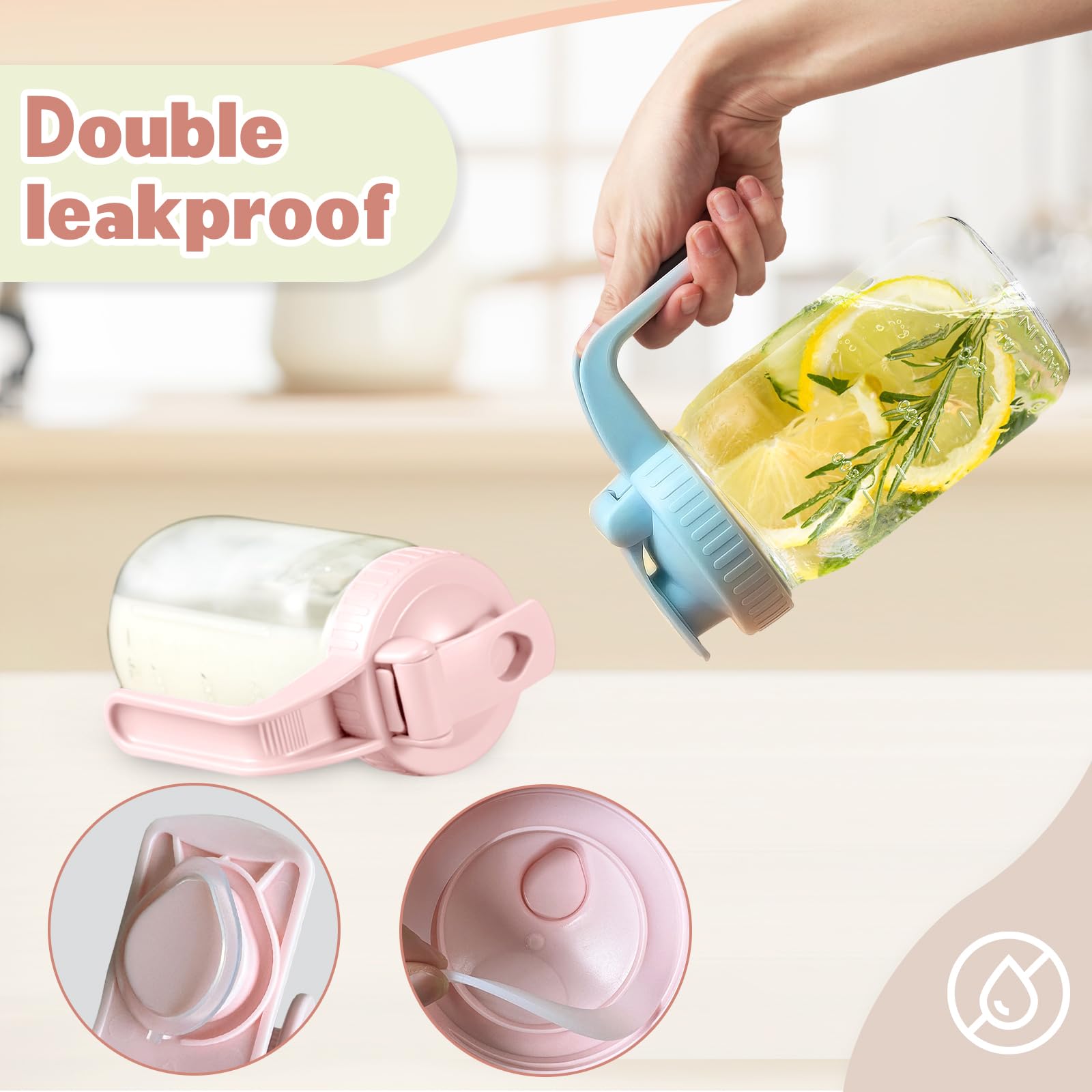 2 Pack Wide Mouth Mason Jar Lids V-Shaped With Handle, Mason Jar Pour Spout Lid With Extended Flip Lid Easy To Open, Airtight Le