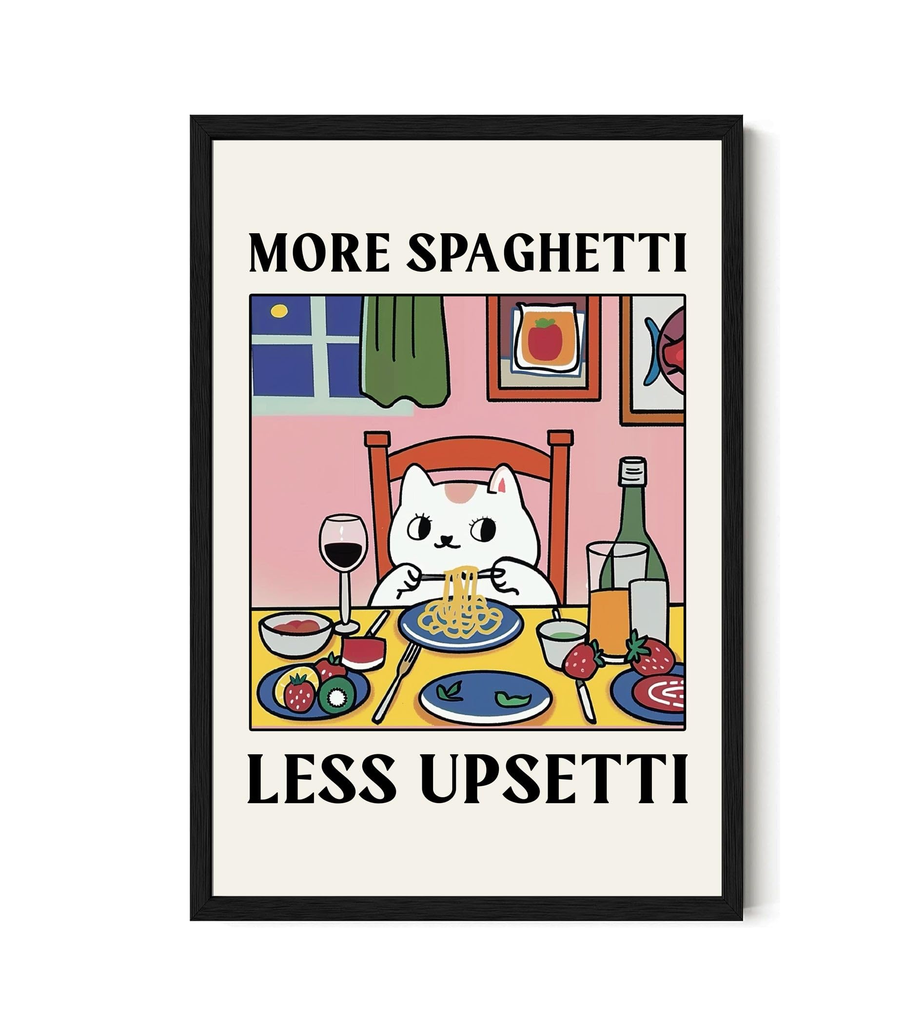 LissiArt97 Poster - More Spaghetti Less Upsetti - 11x17 Inch - Unframed - Cat Wall Art - Living Room & Office Decor